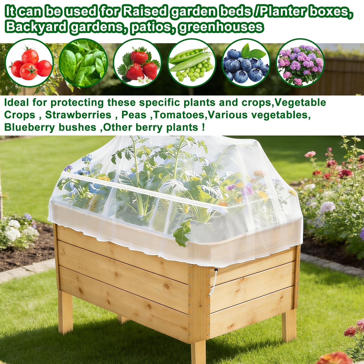 2 Pack Garden Netting for Raised Beds, Fine Mesh Bird Netting Barrier Screen with Zipper Drawstring Garden Bed Plant Cover for Protect Vegetable Fruits Crop from Animals Pest Insect, 2.3×2.3×2Ft