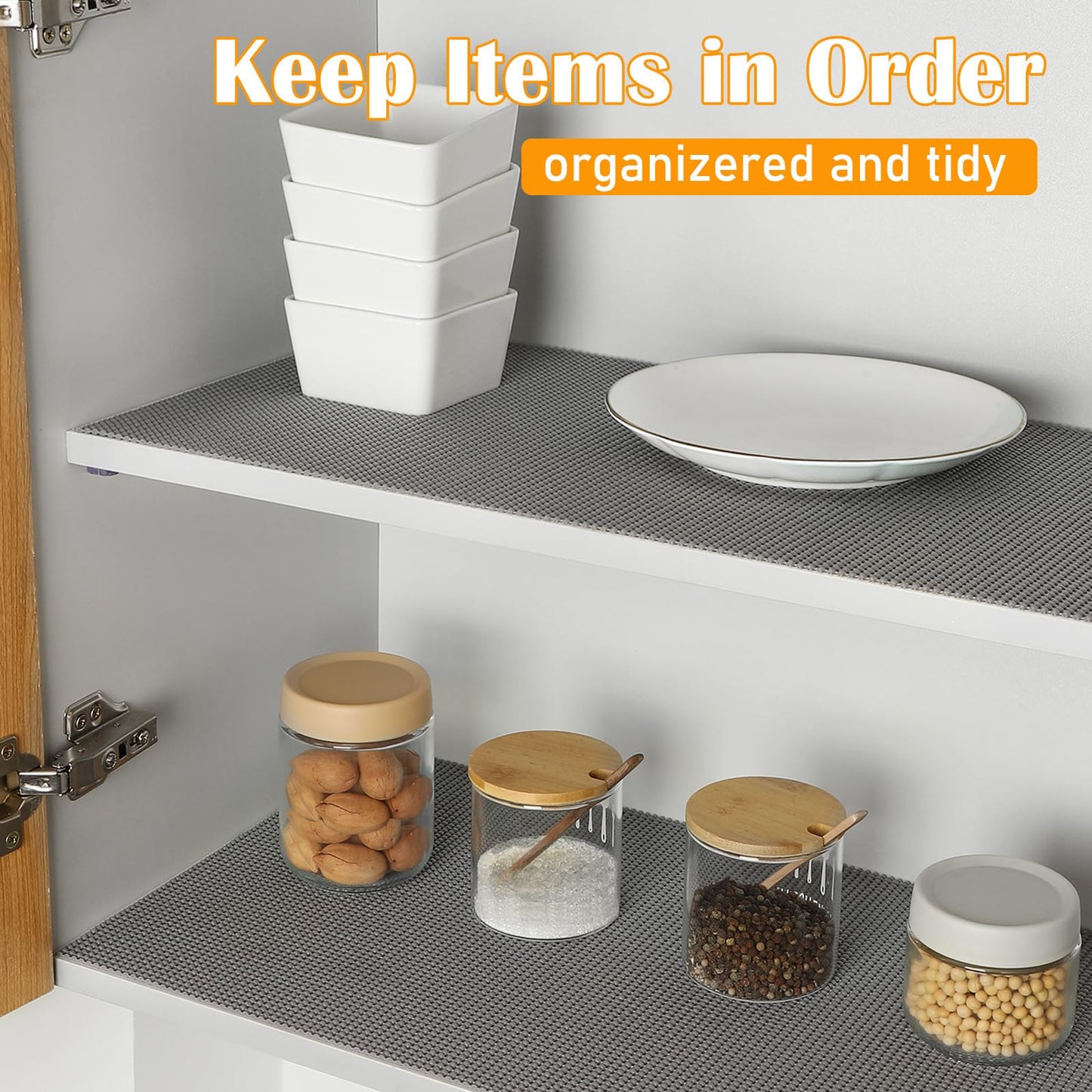 Songrey Non-Adhesive Drawer and Shelf Liner, Non Slip Cabinet Liners, Protect Kitchen Cupboard, Bathroom Drawers, Breathable, Thick Strong Grip mat (12IN x 20FT, Cream)