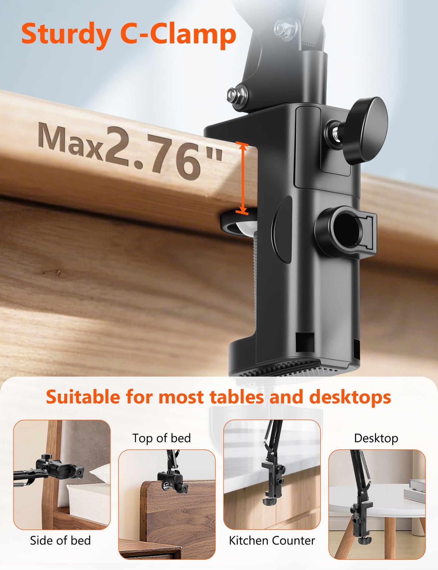Evekea Tablet Holder for Desk, iPad Stand Phone Holder for Desk, Overhead Tablet Desk Mount for Bed with 360° Rotation, Compatible with iPhone iPad Kindle 4.7-13" Devices