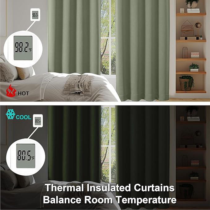 Simplebrand Ava Sage Green Short 36 Inches Blackout Curtain 2 Panels Set, Half Window Rod Pocket Privacy Curtain Tiers for Kitchen, Curtains Blackout for Bathroom Shades, W40 x L36 Inch, Sage Green