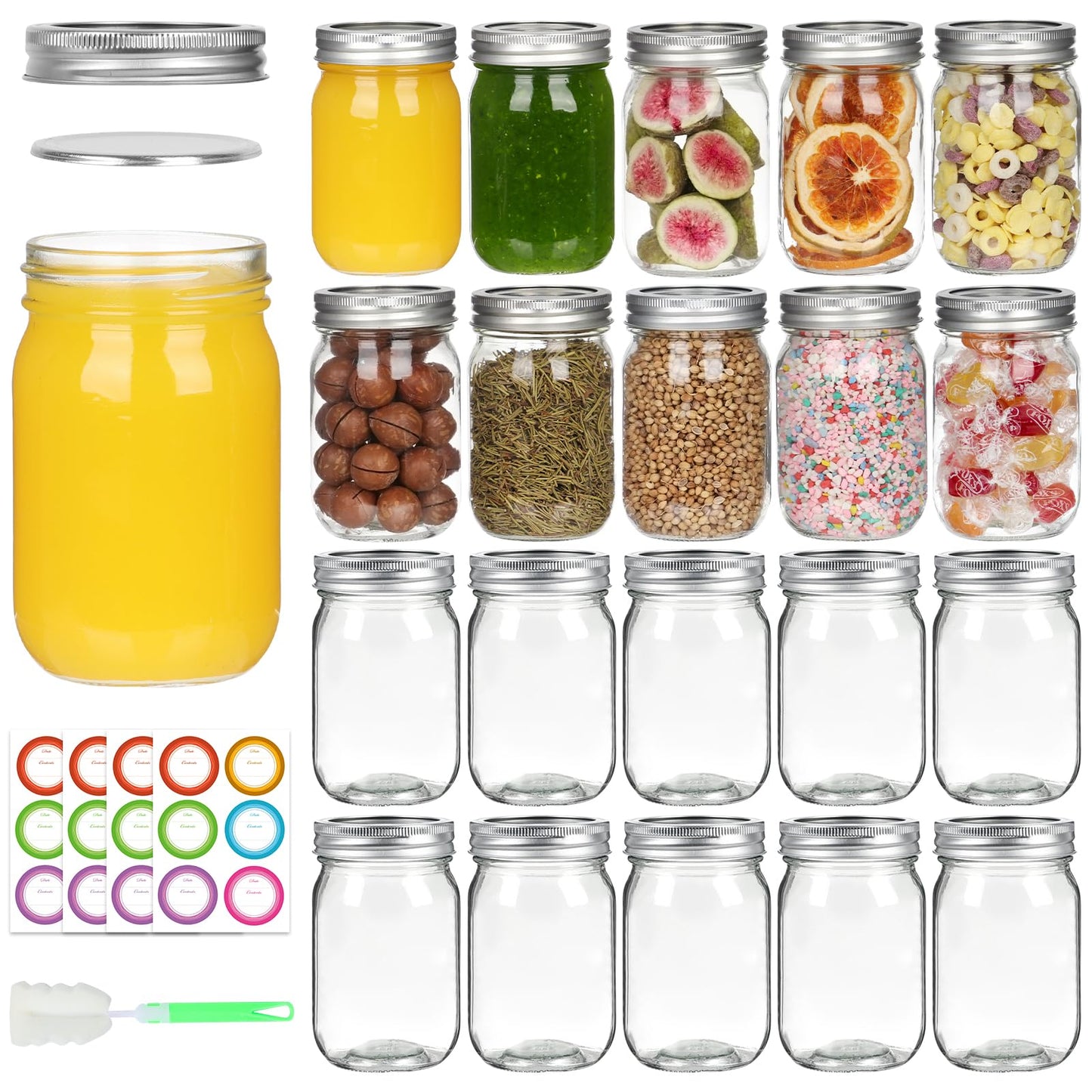 12 oz Mason Jars 20 Pack with Airtight Lids, Glass Canning Jars, Durable & Leakproof Storage Reusable Containers for Pickling, Meal Prep, Spices, Dry Goods, Great Value Set with Secure Packaging