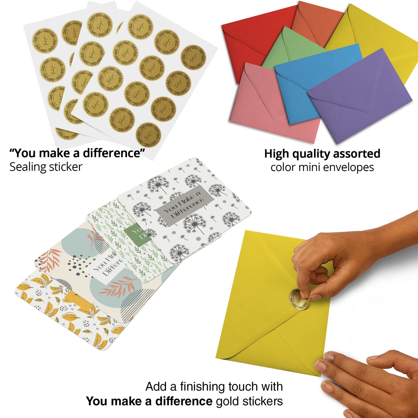 Dessie 60 You Make a Difference Inspirational Cards with Envelopes & Matching Seals. 60 Post-it Note Size Motivational and Encouragement Cards with Positive Affirmations. Great Thoughtful Gifts.