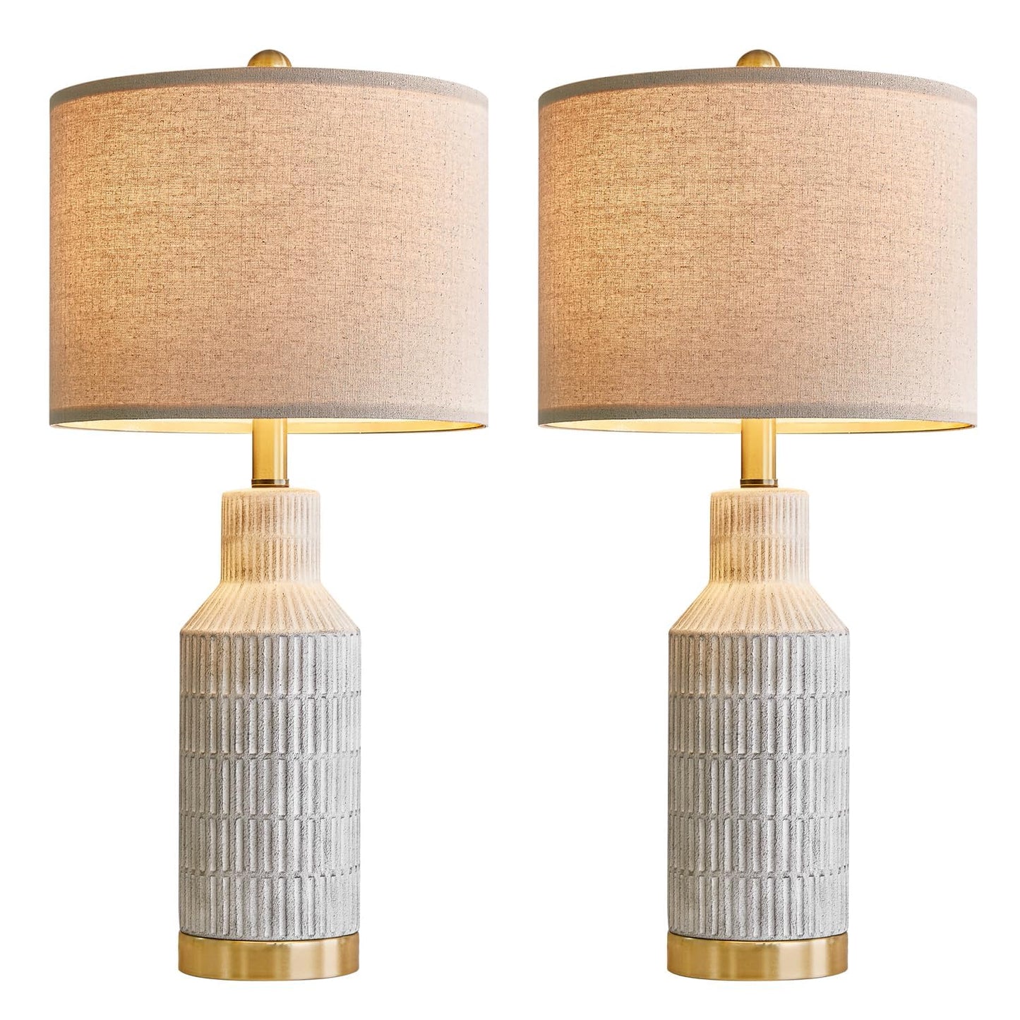 USumkky 25" Table Lamps Set of 2 - Modern Bedside Lamps for Living Room - White Washed Ceramic Nightstand Lamps for Bedroom