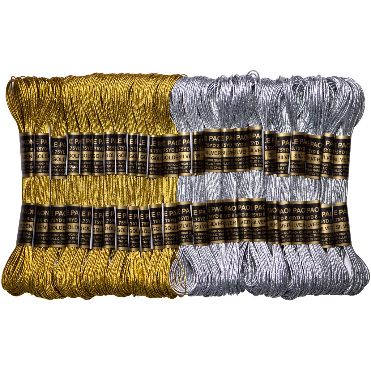 24 Skeins Metallic Embroidery Thread -Cross Stitch Threads - Friendship Bracelets String - Crafts Floss Gold and Sliver