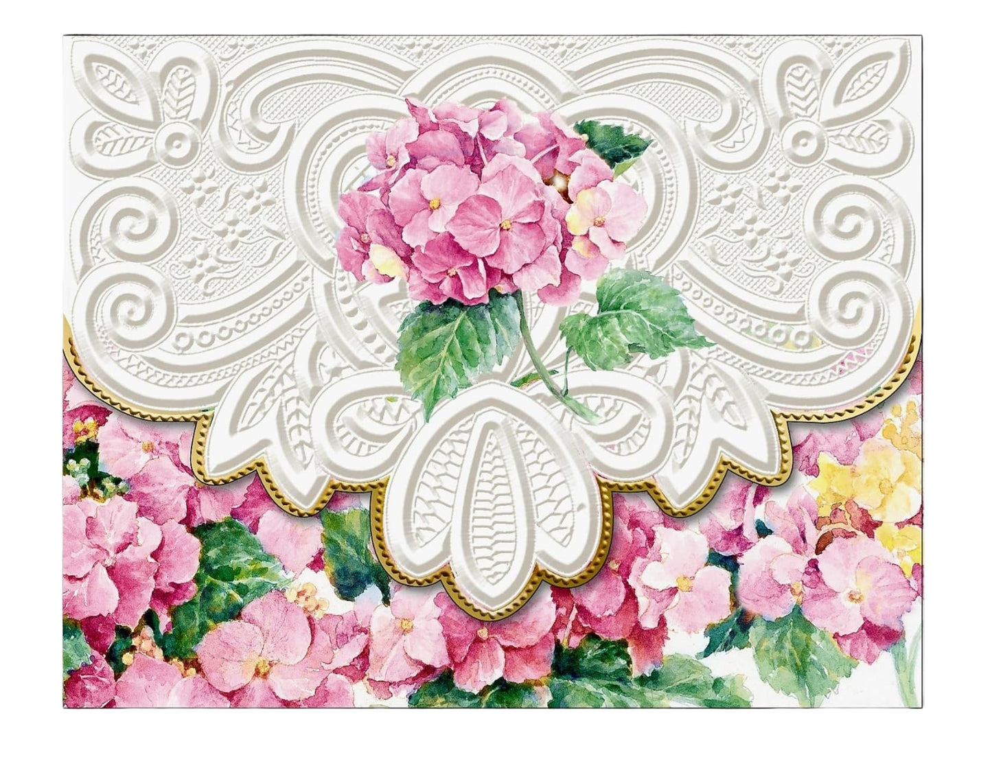 Poster Foundry Set of 3 - Pink Hydrangea Portfolio Boxed Note Cards by Carol Wilson. 10 embossed 4x5 Die-Cut Notecards and Matching Envelopes in Decorative Gift Box with Magnetic Flap. NCP2022