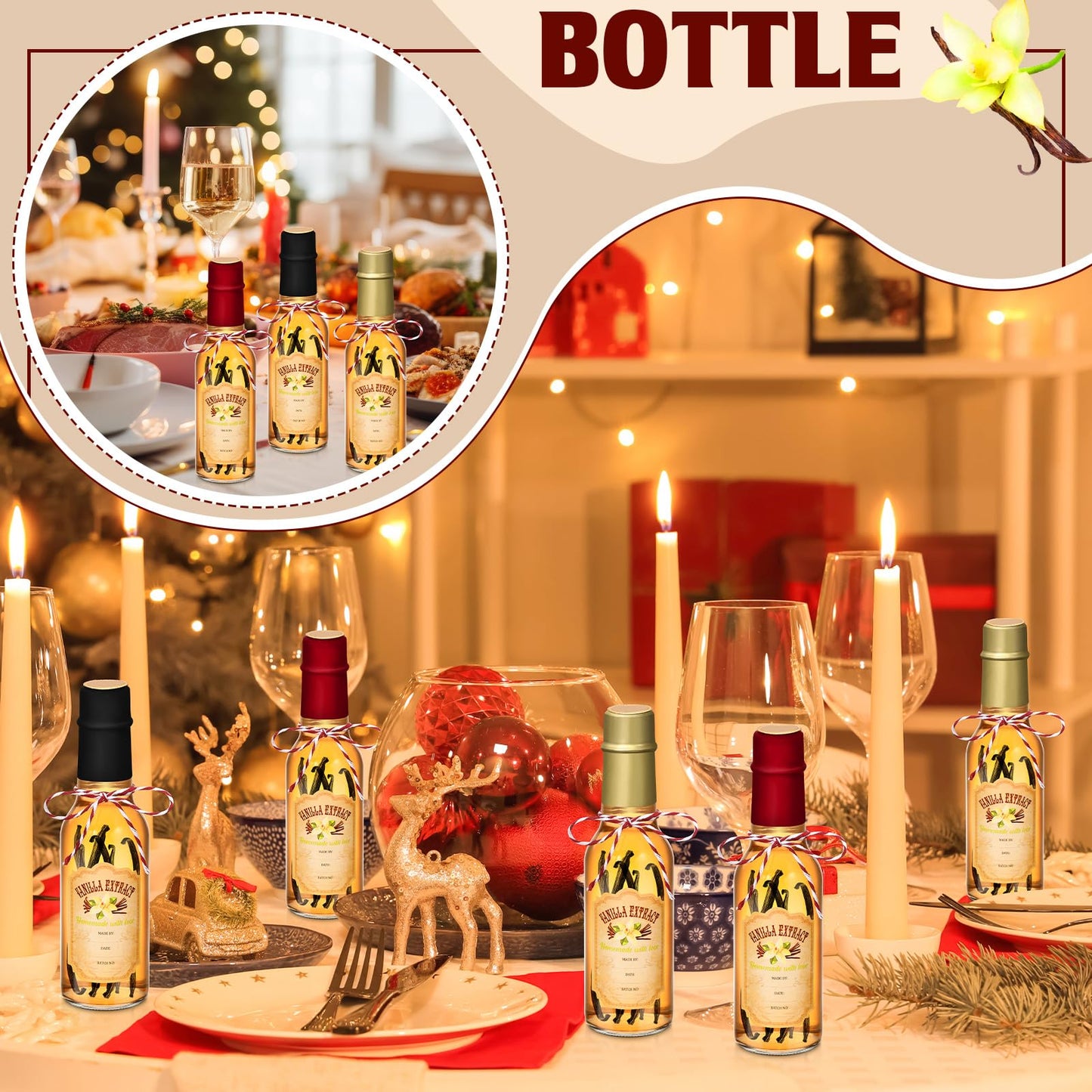 Tioncy 16 Pcs Empty Vanilla Extract Bottles for Homemade Vanilla Jar Glass Bottle with Cap, Shrink Band, Sticker DIY Crafts Wedding Gift Food Storage Canister for Bean(Black, Red, Gold,5 oz)