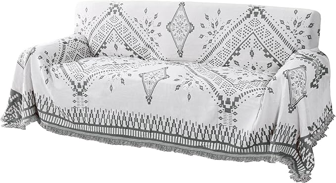 H.VERSAILTEX Reversible Sofa Cover Couch Cover for Dog Sofa Slipcover for Most Shape Sofa Furniture Protector with Tassels Sectional Couch Cover (X-Large: 71" x 118", Dark Grey/White)
