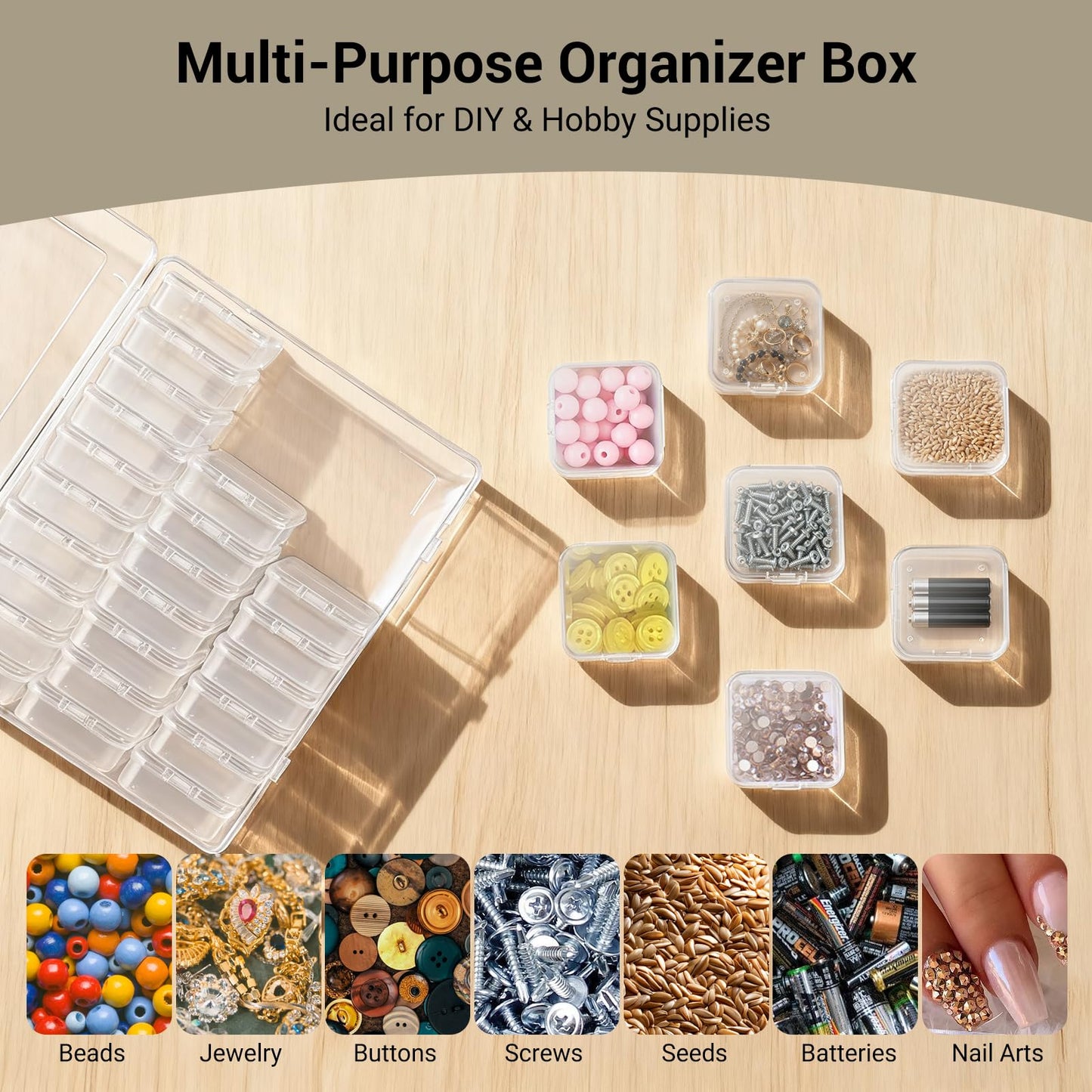 Bead Organizer Box, 30 Pcs Small Beads Storage with 84 Label Stickers, Clear Plastic Small Containers for Jewelry Making, Diamond Painting, DIY Art Crafts, Bracelet Making, Nail Rhinestones, Seeds