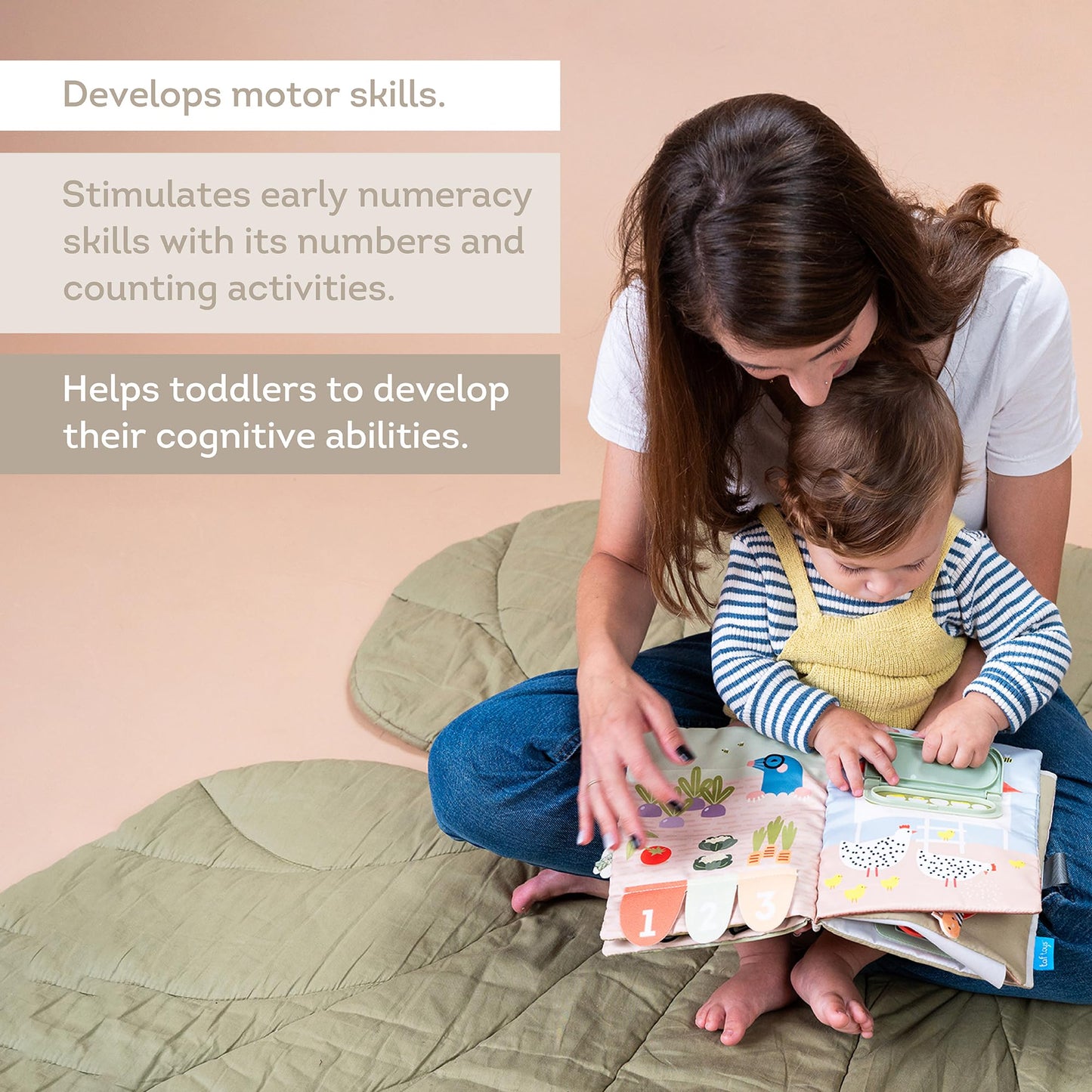 Taf Toys Busy Book for Toddlers 1-3 - Montessori Activity Book with 12 Sensory Learning Activities - Develops Fine Motor Skills and Early Numeracy Through Play