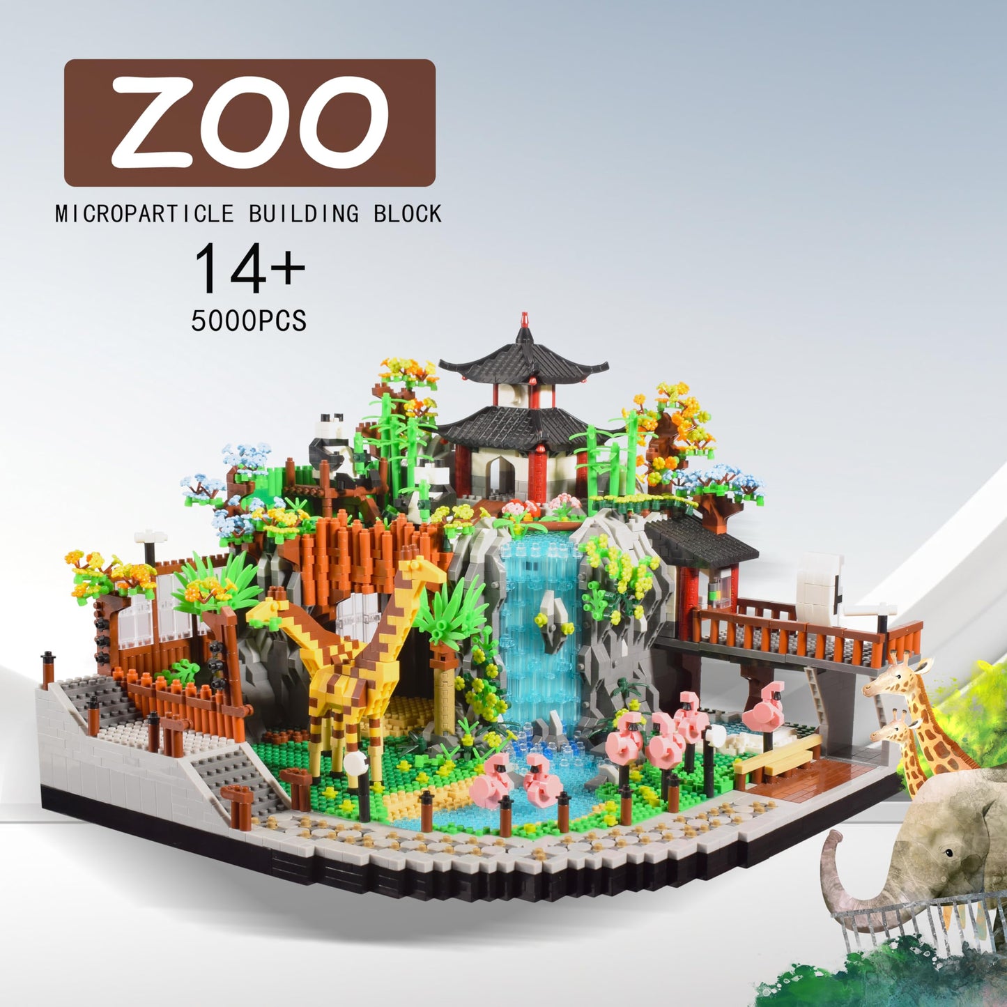 Zoo Micro Building Blocks Set with Giraffe Panda Flamingo 5000PCS for Adults or Teens Ages of 14+, Animals Park DIY Modle Kit in Living Room or Office Decorative Items, Collection Model for Lovers