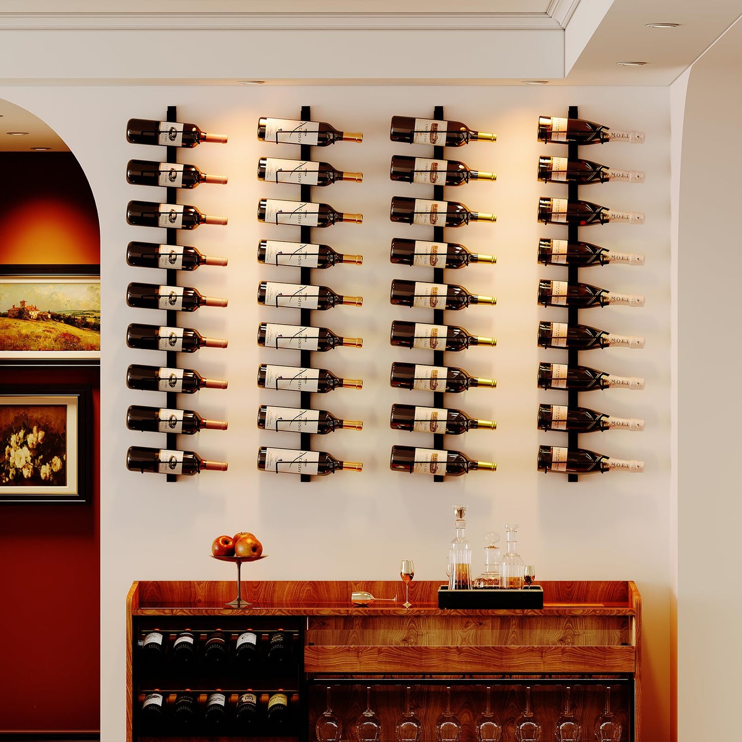 2 Pack 12 Bottle Wall Wine Rack for 24 Wine Bottles, DIY Detachable Wall Mount Wine Rack, Wine Storage Organizer Display Holder Used As One or Four, for Dining Room, Wine Cellar, wine lover gift