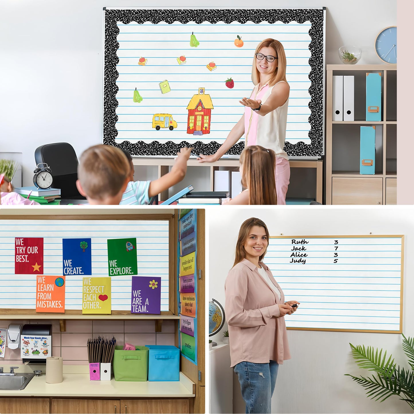 Lined Bulletin Board Roll 15.7in x 36ft Reusable Waterproof Non-Woven Fabric Background Fade Resistant Erasable Blue Lined Classroom Bulletin Board Decor for School Office Arts Crafts Home Wall Decor