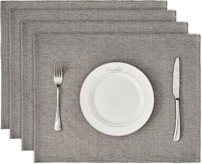 BALCONY & FALCON Placemats Set of 4 Faux Linen Cloth Place Mats Washable Waterproof Wrinkle Resistant Table Placemats for Dining Kitchen Farmhouse Indoor & Outdoor Use(Taupe Gray, 13.8”x 17.7”