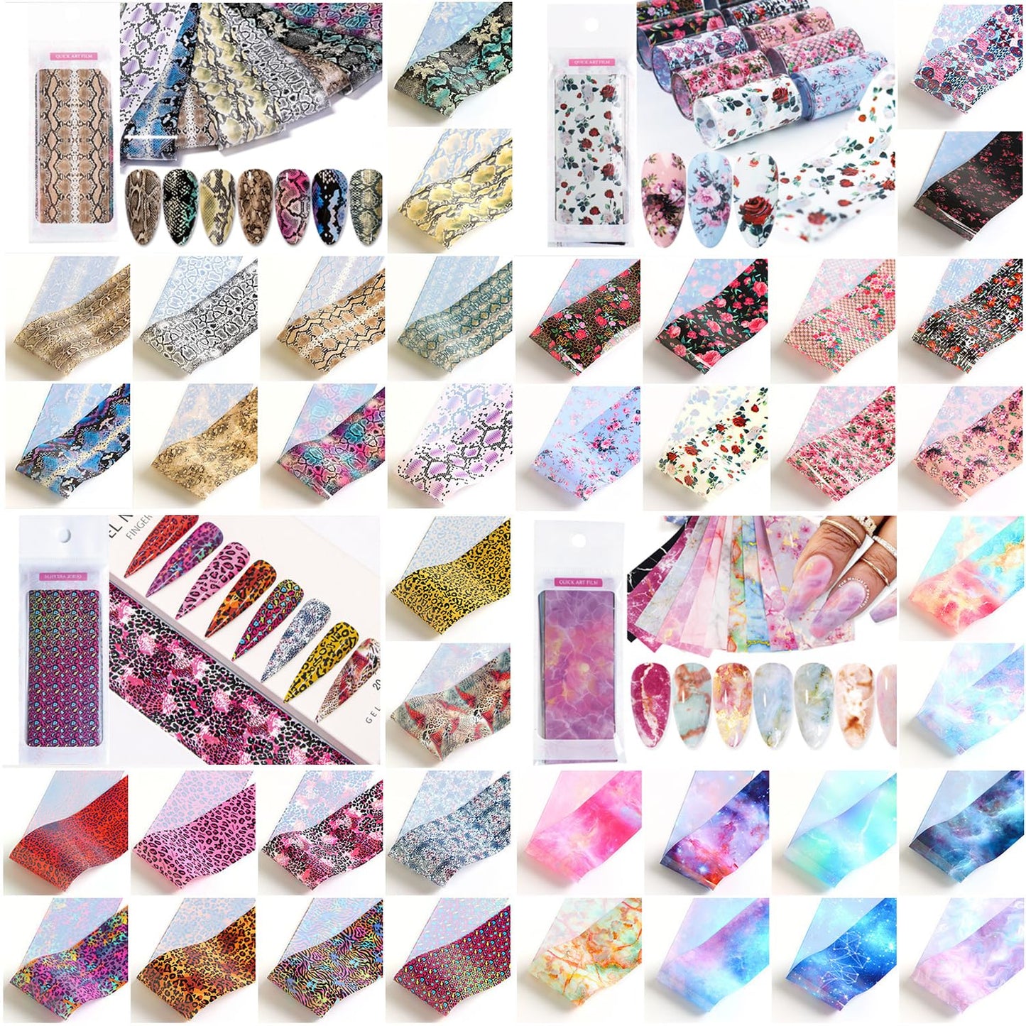 GZMAYUEN 100 Sheets Nail Foil Transfer Sheets, 4 * 20CM Lace Flower Leopard Print Nail Foil Transfer Sticker Kit, 1 Pcs Nail Art Engraving Pen Silicone Pen
