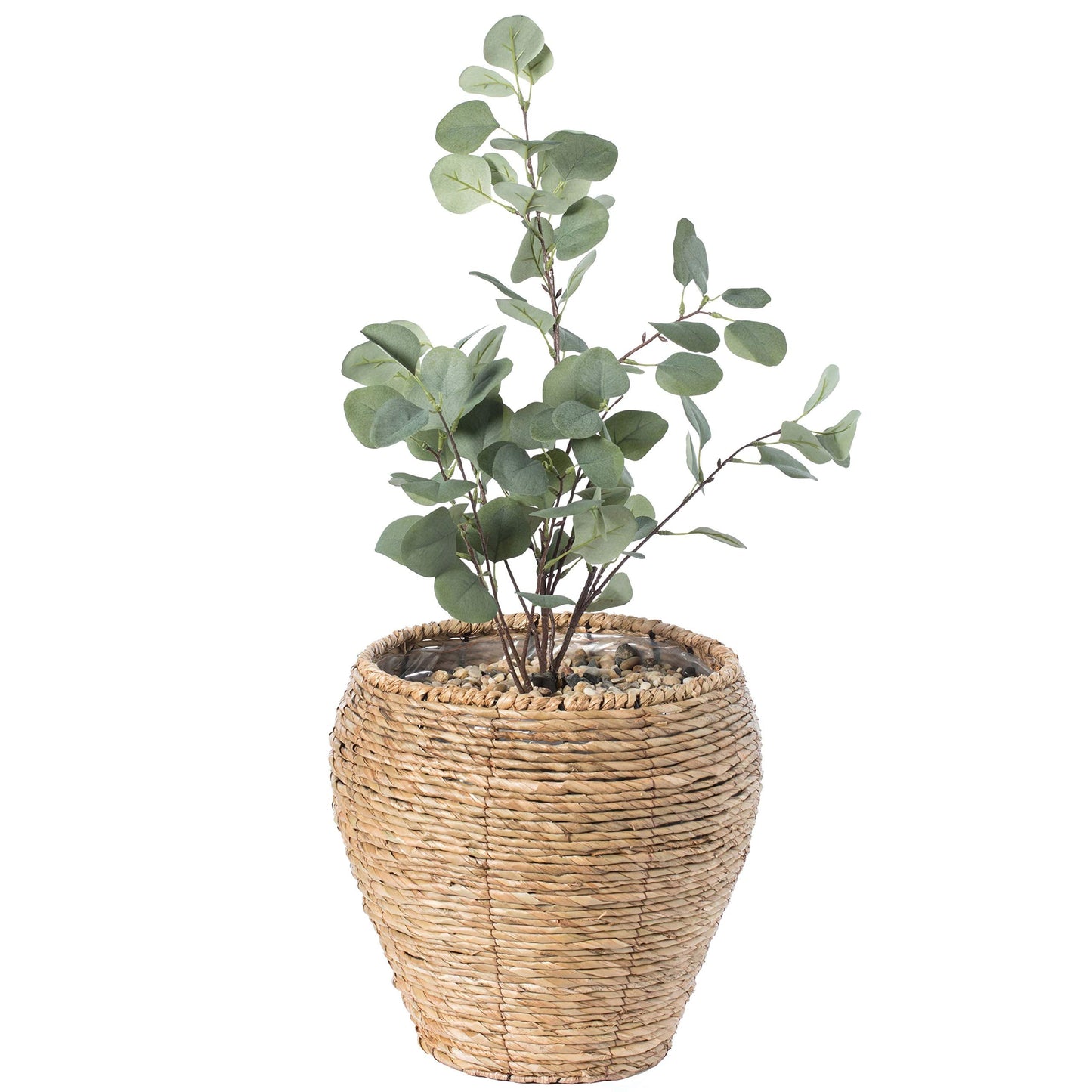 Woven Round Flower Pot Planter Basket with Leak-Proof Plastic Lining - Medium