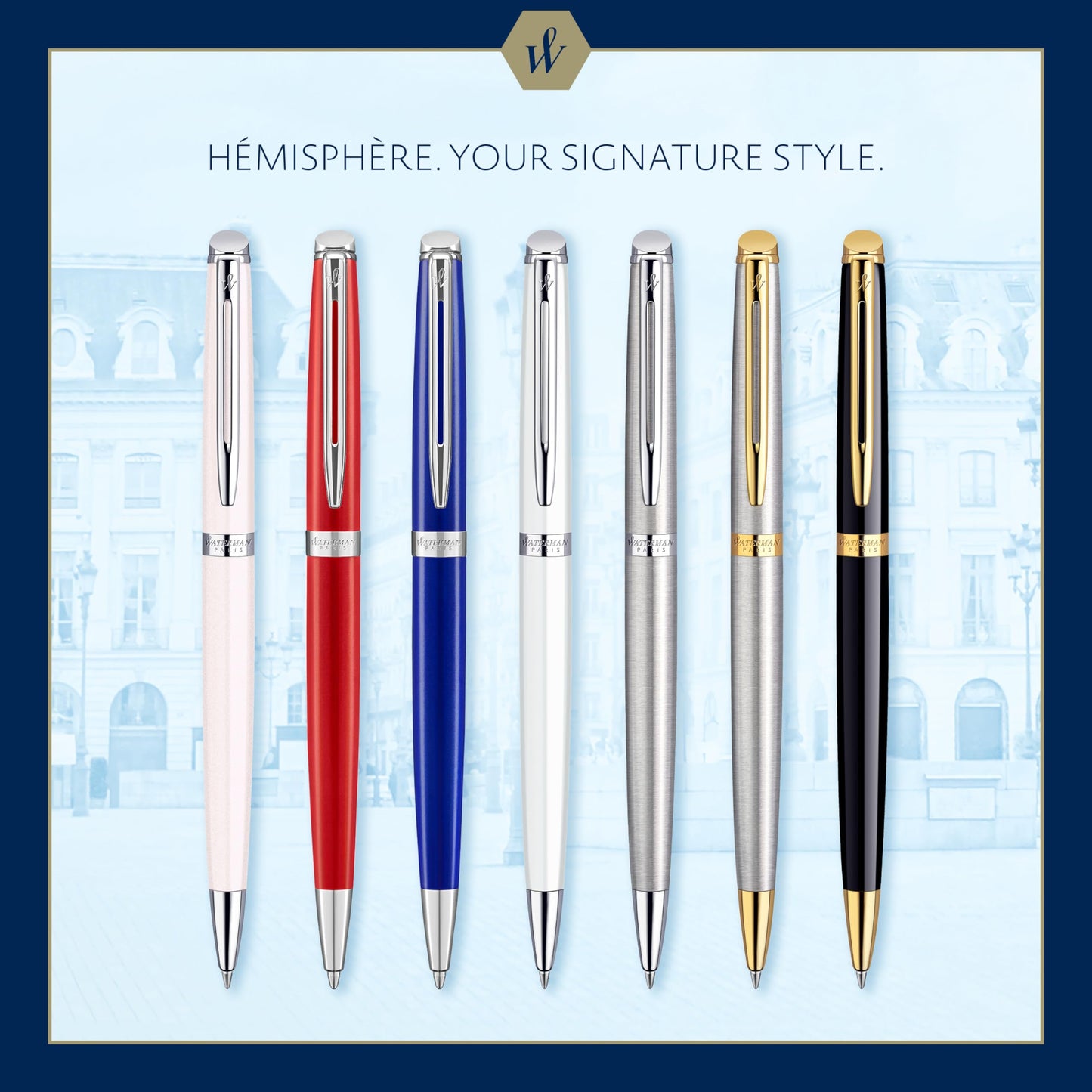 Waterman Hémisphère Ballpoint Pen | Gloss Black with 23k Gold Trim | Medium Point | Blue Ink | Gift Box