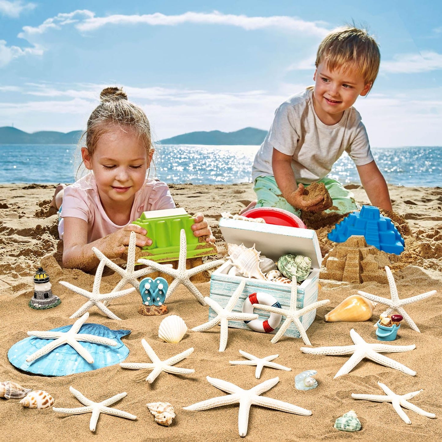 24 Pcs Starfish for Crafts, 2'' to 4'' Star Fish Shells Decorations, Natural Starfish Decor Bulk for Beach Theme DIY Crafts Christmas Tree Ornaments