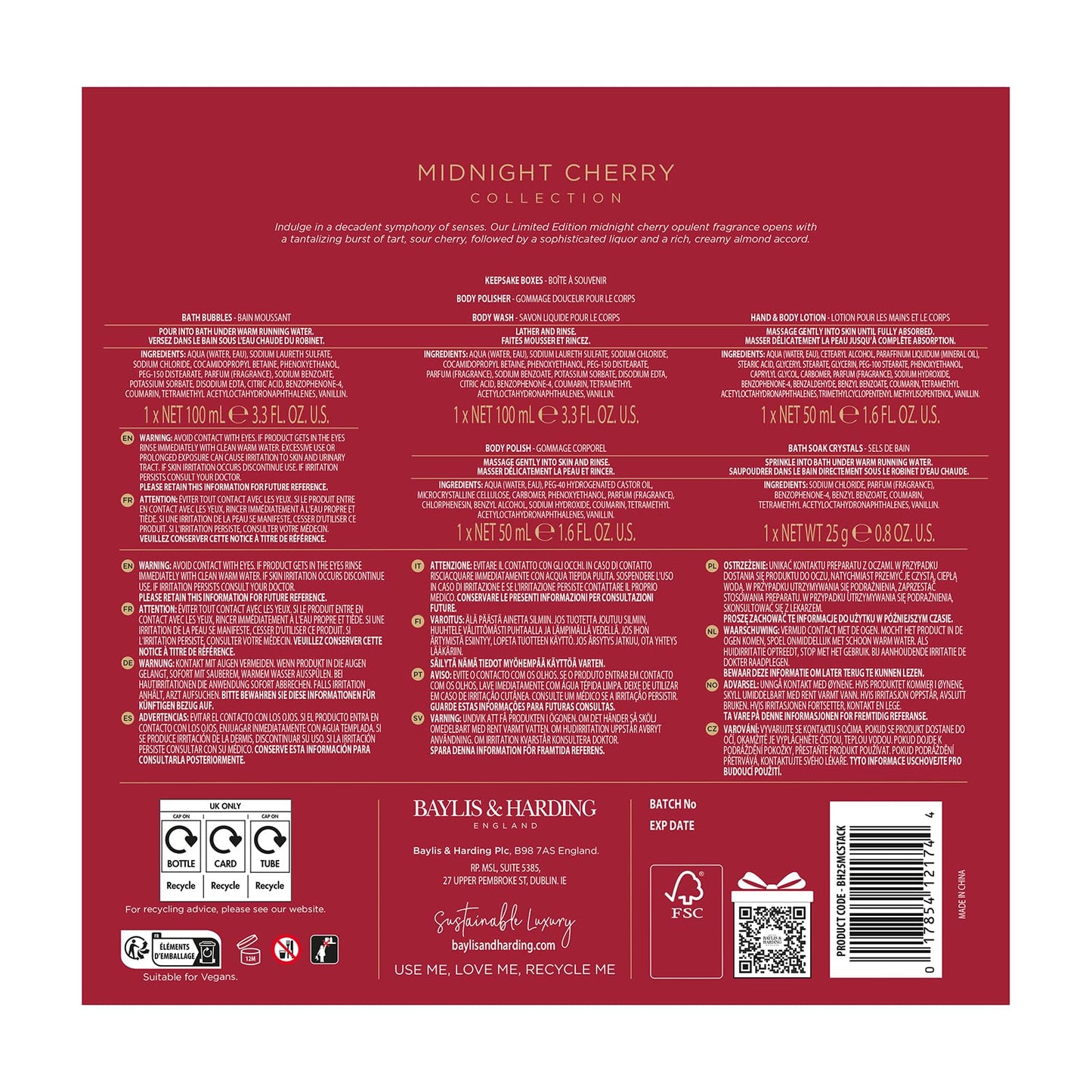 Baylis & Harding Midnight Cherry Luxury Pamper Present Gift Set - Vegan Friendly