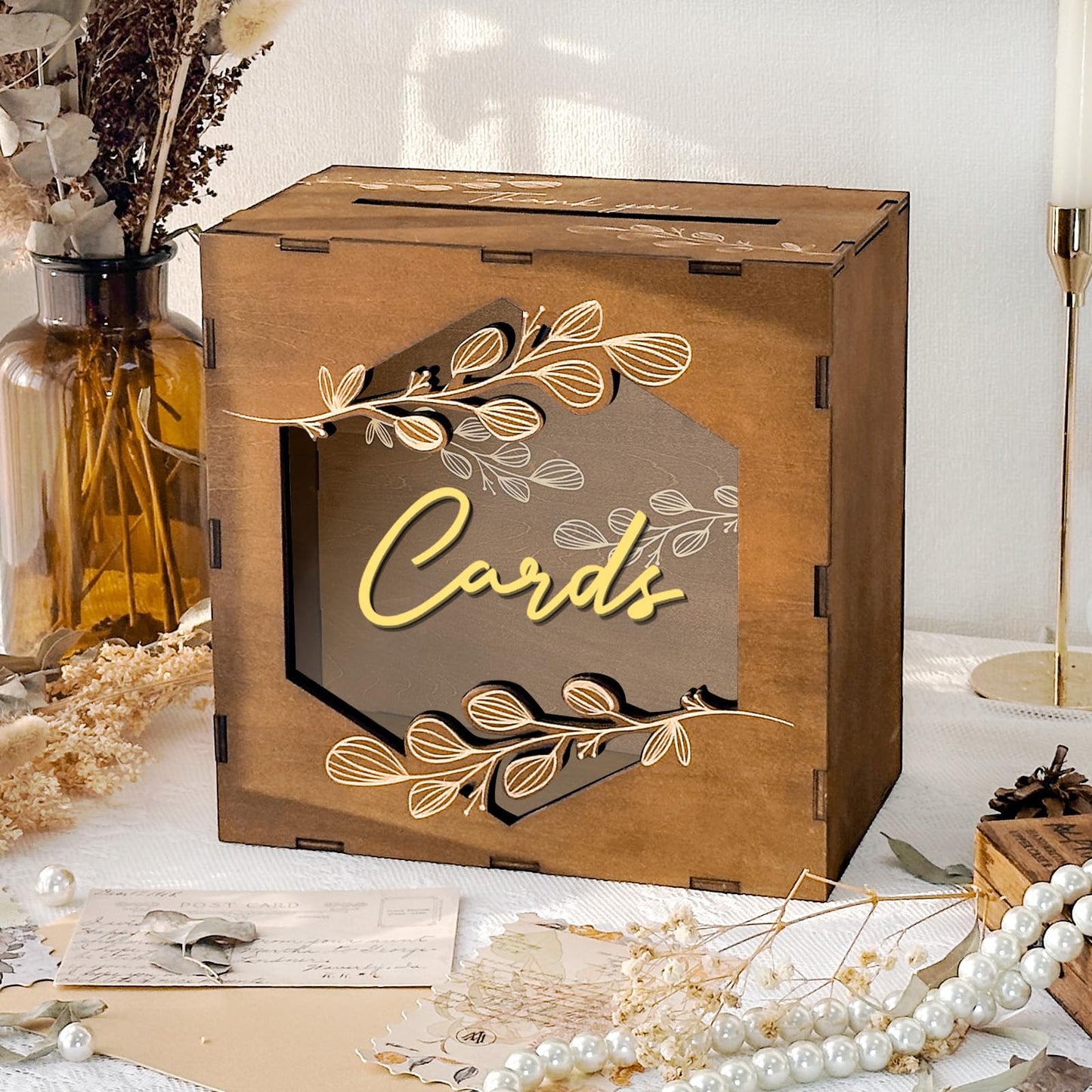 OurWarm Wooden Wedding Card Box with Slot, Rustic Card Box for Wedding Decorations for Reception, Money Gift Card Box with Acrylic Window for Wedding Birthday Anniversaries Graduation Party Decor