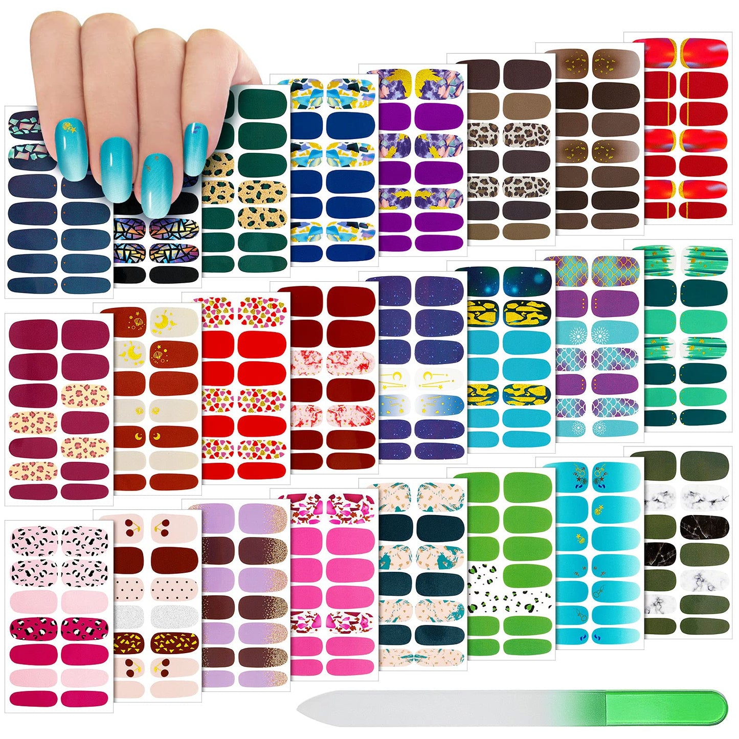 Maitys 336 Pieces 24 Sheets Full Wrap Nail Polish Strips Stickers Self Adhesive Gel Nail Strips Art Decals with File for Women DIY Decorations(Gradient Style)