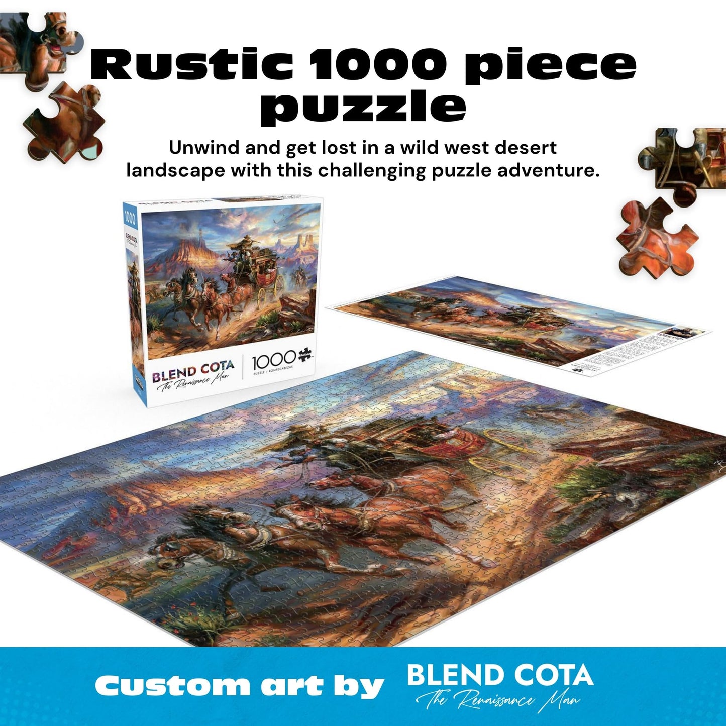 Buffalo Games – Blend COTA Wild Wild West 1000 Piece Jigsaw Puzzle, Western Action Art Puzzle for Adults in Premium Gift Box