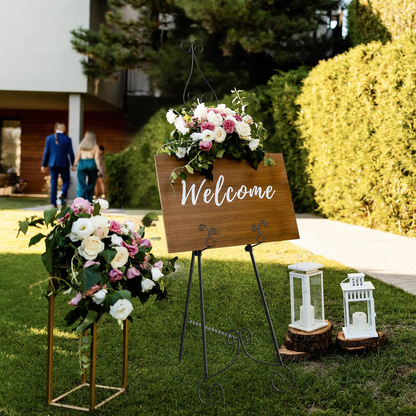 1 PC Black Easel Stand for Sign, Metal Sign Holder, Adjustable Wedding Sign Stand with Chain Support, Sign Holder for Display, Party Painting.
