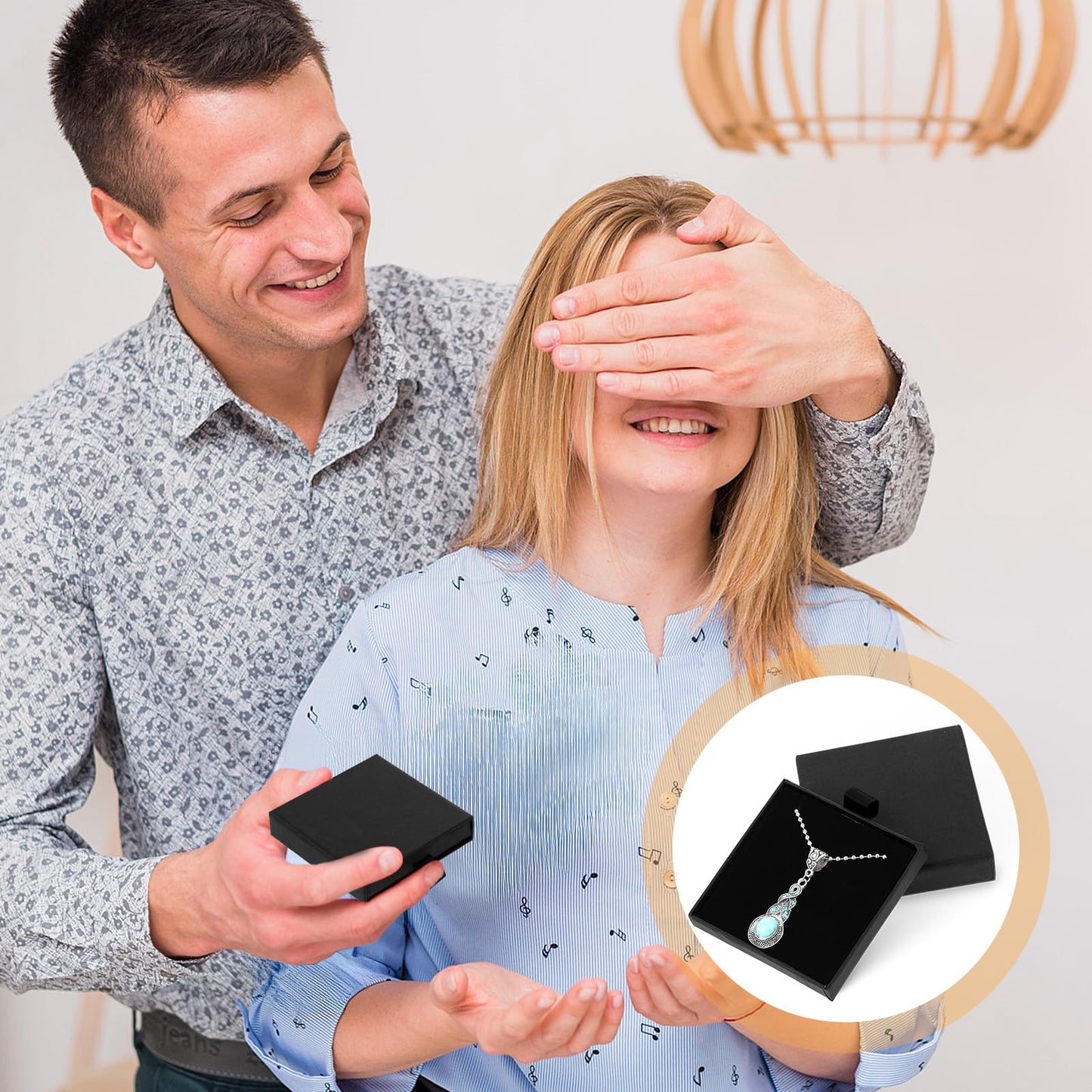 Piriuuo 2 Pack Square Jewelry Gift Boxes Cardboard Jewelry Box with Lids Necklace Boxes for Jewelry Gift Small Gift Boxes Pendant Storage Case for Bracelets Necklaces Earrings Ring Jewelry Gift(Black)