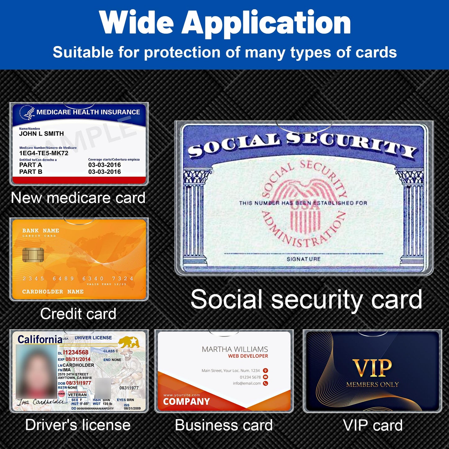 LIEMAND 6 Pack Social Security Card Protector Sleeves, Ultra Clear & Durable 31Mil Waterproof SSN/New Medicare/Credit Card Holder, Soft ID/Debit/Credit/Index Card Storage Sleeves