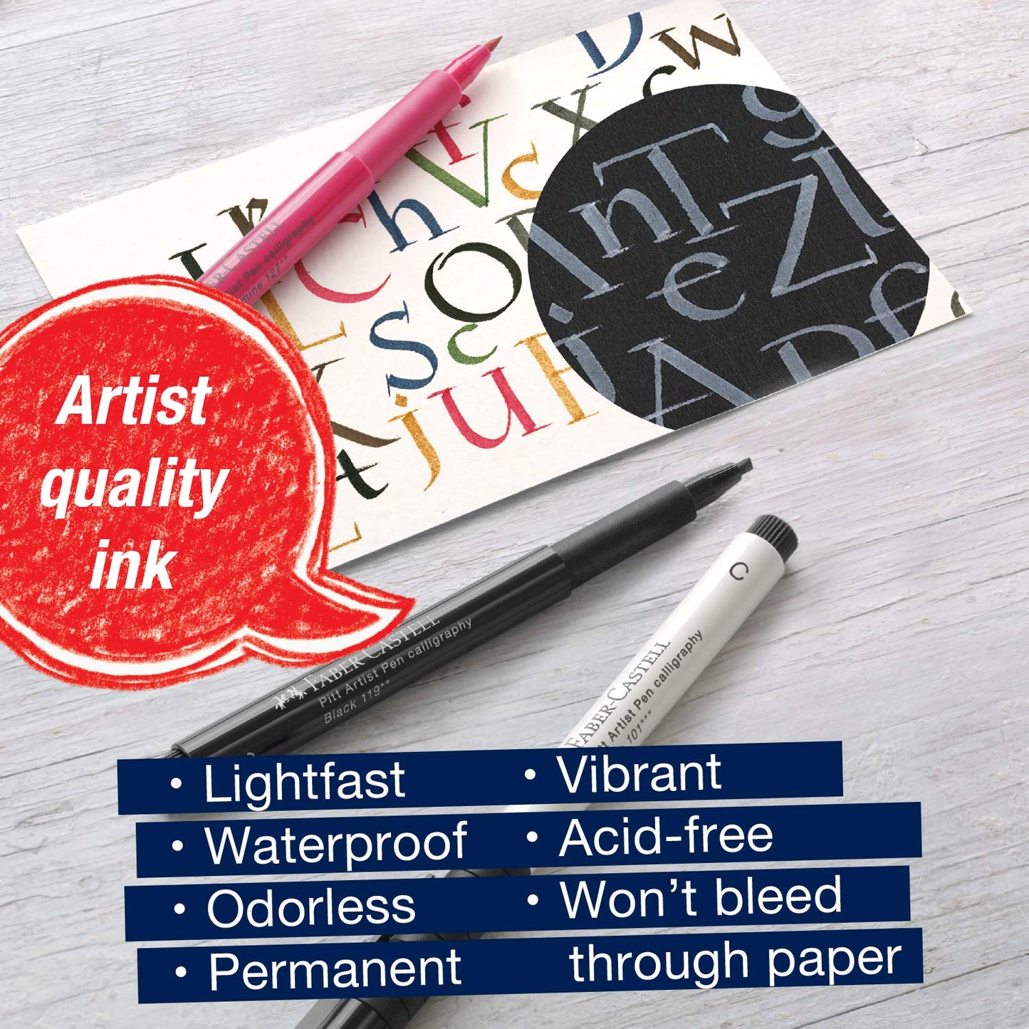 Faber-Castell Pitt Artist Calligraphy Pens | 6 India Ink Pens, 2.5 mm Chisel Tip | Multicolor Calligraphy Pen Set for Lettering, Journaling, Creative Writing & Hand Lettering Designs