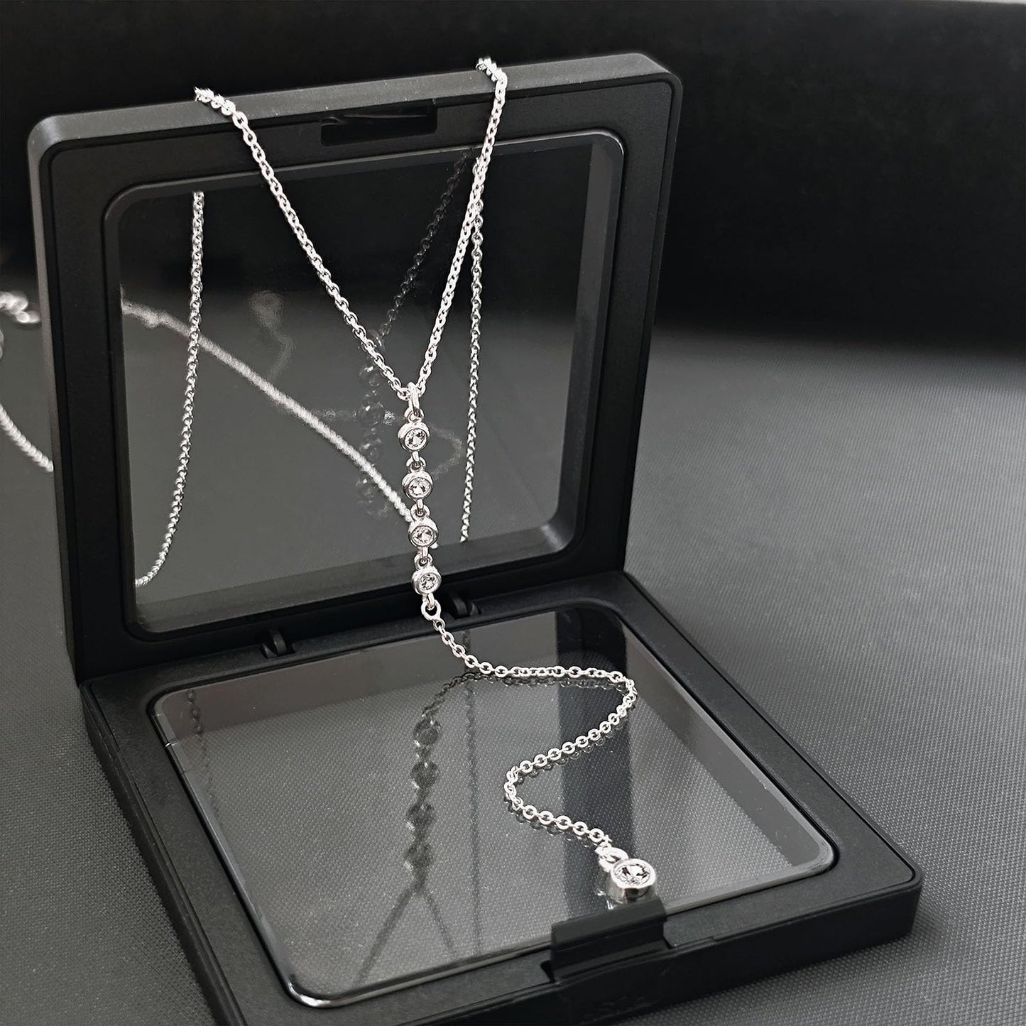Airmb Long Silver Necklace for Women - Dainty Silver Drop Lariat Necklace Trendy Simple CZ Y-Shaped Body Chain Wedding Prom Dangle Statement Necklace Jewelry Gifts