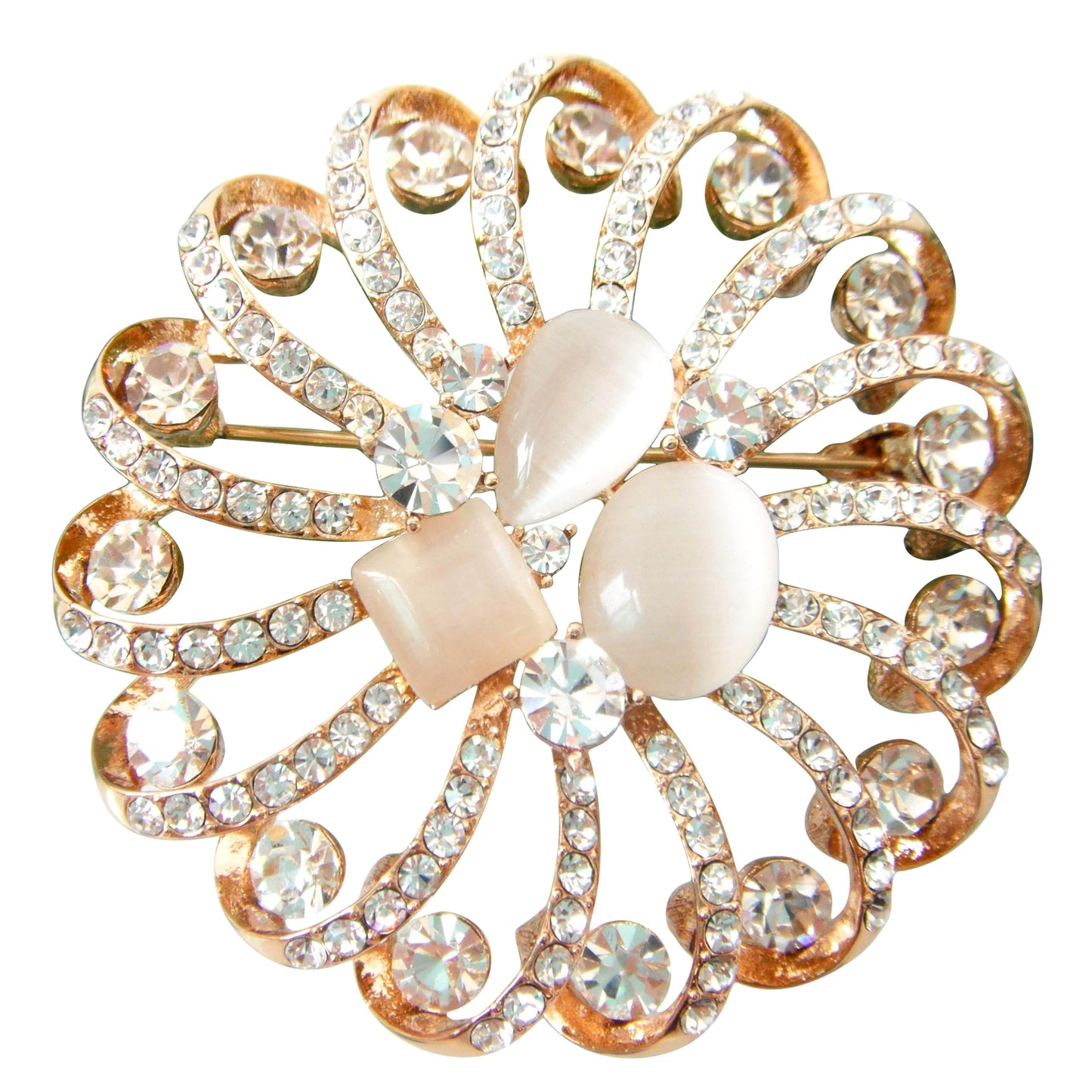 Navachi 18k Gold Plated White Created-Opal Crystal Ribbon Flower Wreath Az7871w Brooch Pin