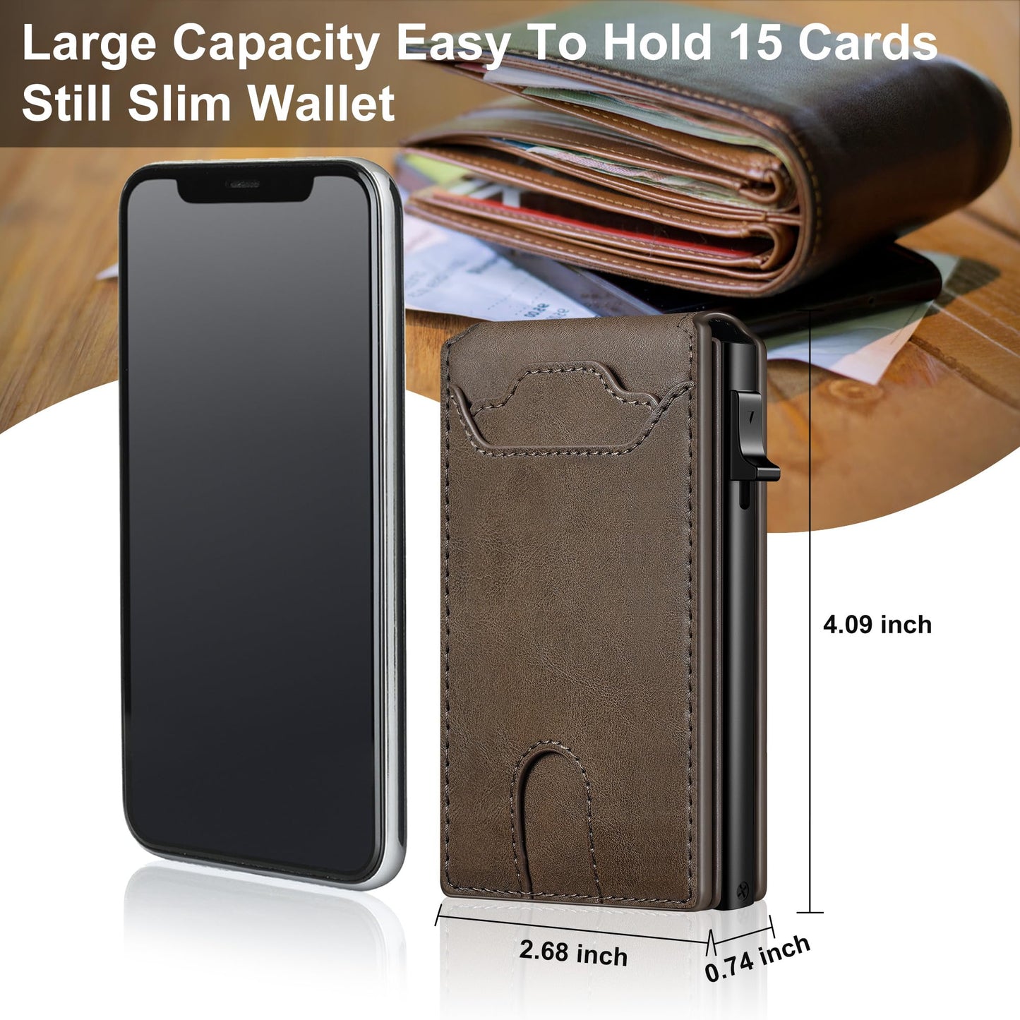 Card Wallet for Men Slim Minimalist: Smart Pop Up Wallets with Money Clip - RFID Front Pocket Credit Card Holder - Gift for Men Husband