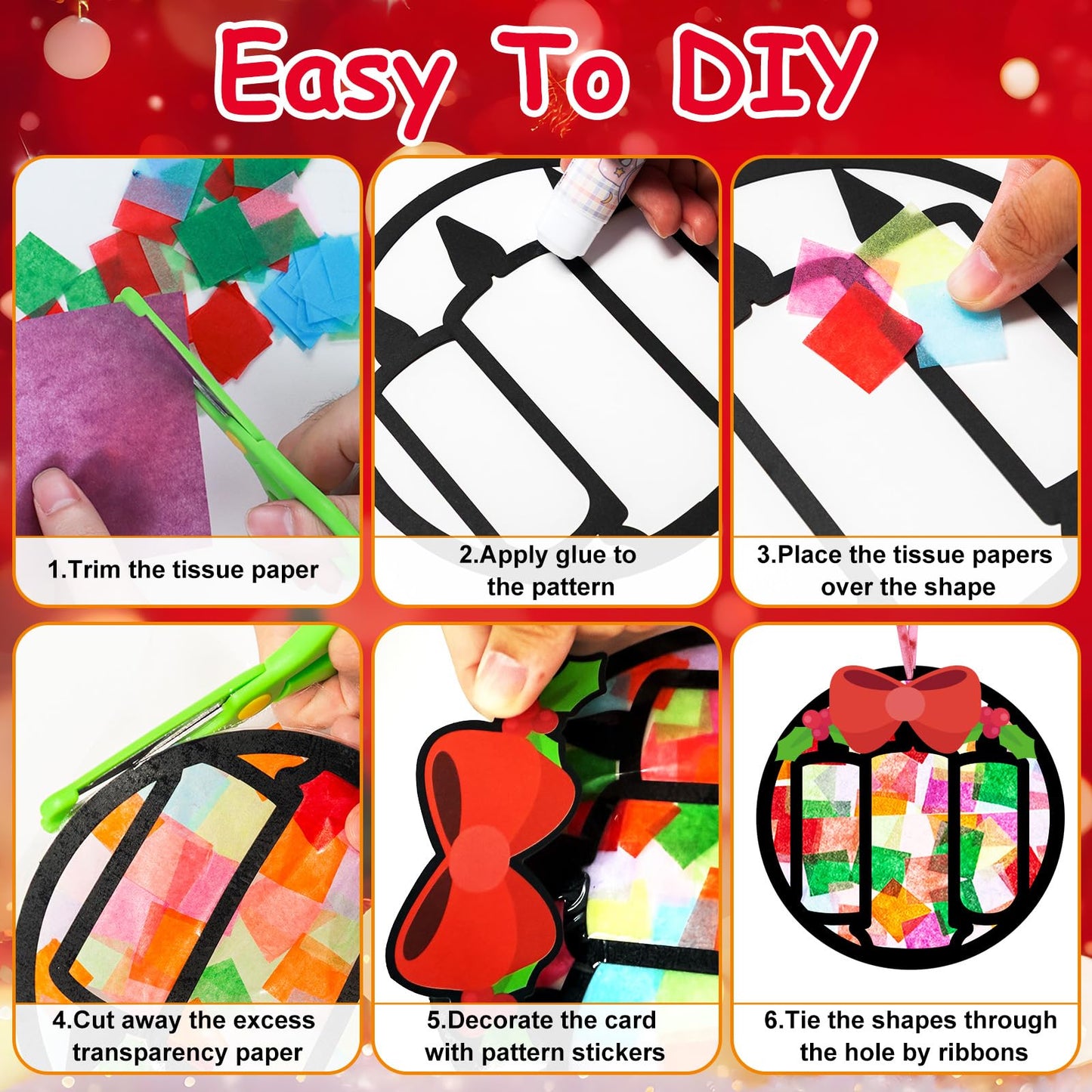 EggSun 36 Sets Christmas Wreath Suncatchers Craft Kit Ornaments Stained Glass Window Arts and Crafts Kit for Classroom Holiday Birthday Projects Home Party Favors Decorations