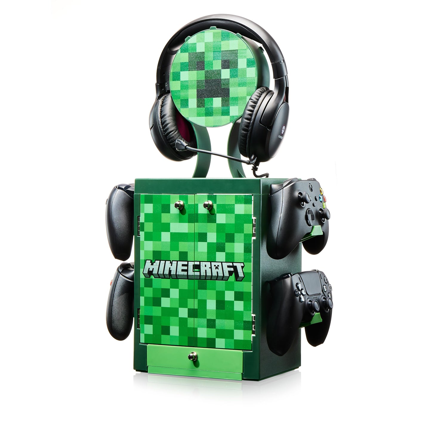 Numskull Official Minecraft Gaming Accessory Locker & Storage Stand – Holds 10 Games/DVDs, 4 Controllers, Headset, and Accessories – Durable & Compact Organizer – Official Minecraft Merchandise
