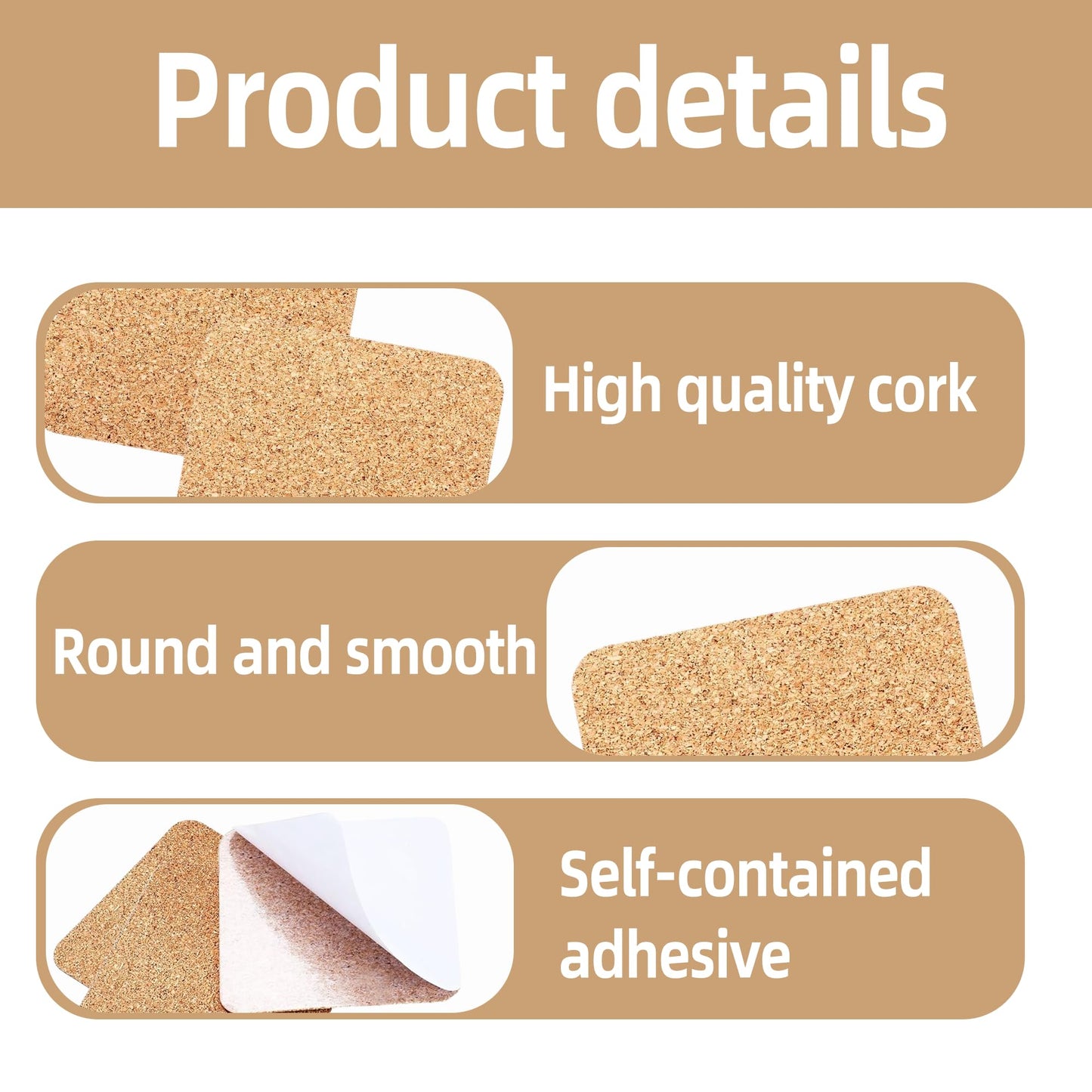 60 Pcs Self Adhesive Cork Coasters Square Rounded Corner 4 x 4 Cork Mats Backing Sheets for DIY Coasters Crafts Backing Tiles Supplies(Square)