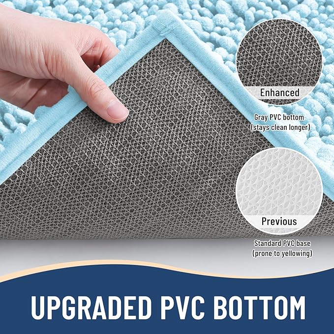 Arotive Luxury Chenille Bathroom Rug Mat, Extra Soft Thick Absorbent Shaggy Bath Rugs, Non-Slip Machine Wash Dry, Plush Bath Mats for Bathroom, Shower and Tub, 40x32, Blue