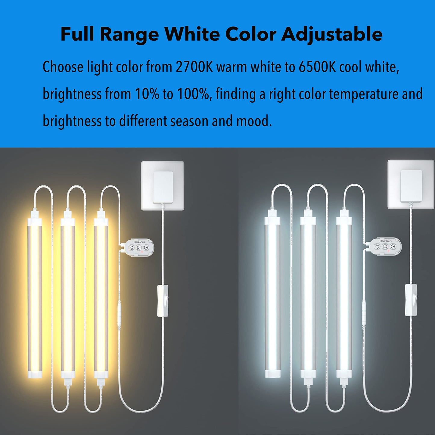 Smart Cabinet Lights Under Counter LED Lighting Dimmable Strip Lights, Warm, Daylight, Cool White Adjustable Light Bar,Compatible with Alexa,Google Assistant,Phone App,for Kitchen Cupboard,Shelf,6pcs
