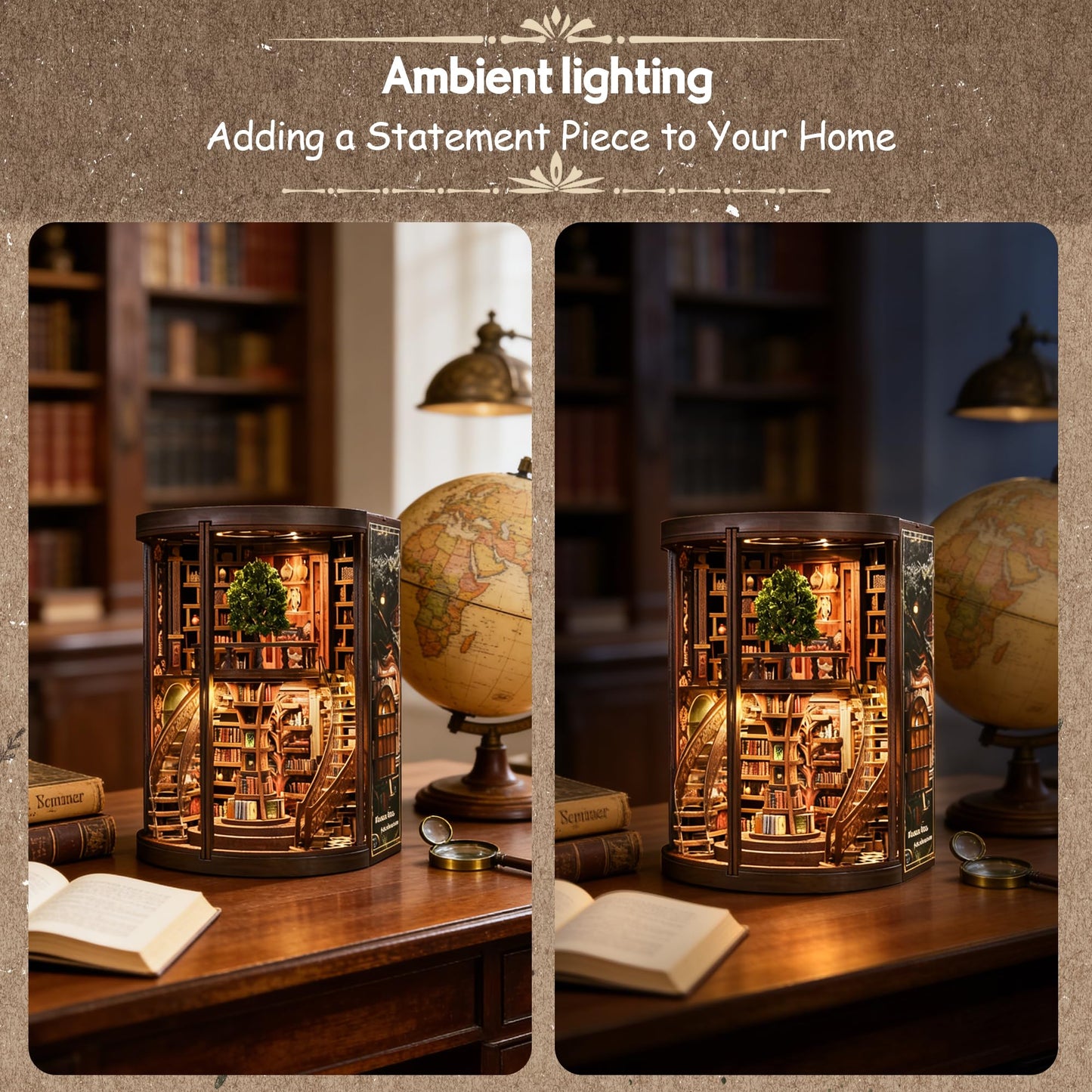 Soothee DIY Book Nook Kit with LED Lights | 3D Puzzles for Adults & Teens, Miniatures and Model Building Kits for Bookshelf Decor, Relaxing & Unique Gift for Craft Lovers | Wisdom Library