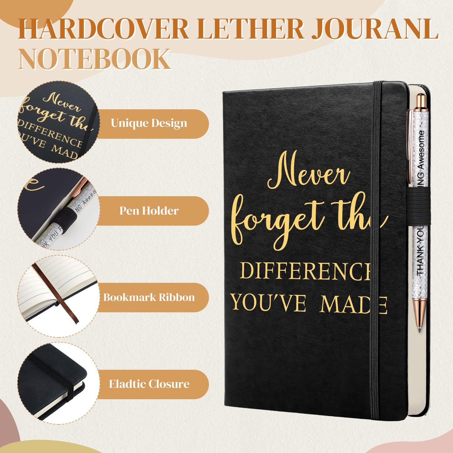 Funnymoom 7 Pcs Difference Maker Gift Employee Appreciation Tote Leather Journal Pen Tumbler Thank You Gift Women