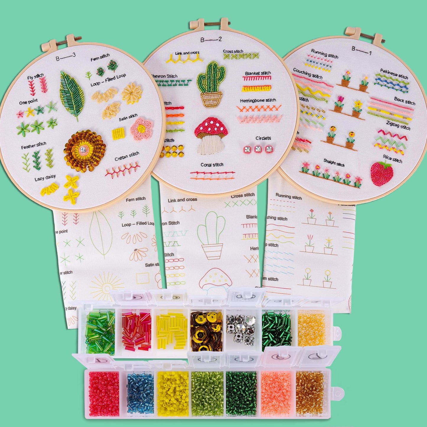 Bonroy Beginners Embroidery Kit for Adult Beginners, Beaded Embroidery Kit, Beginner Bead Embroidery Practice (BY-BD-S)