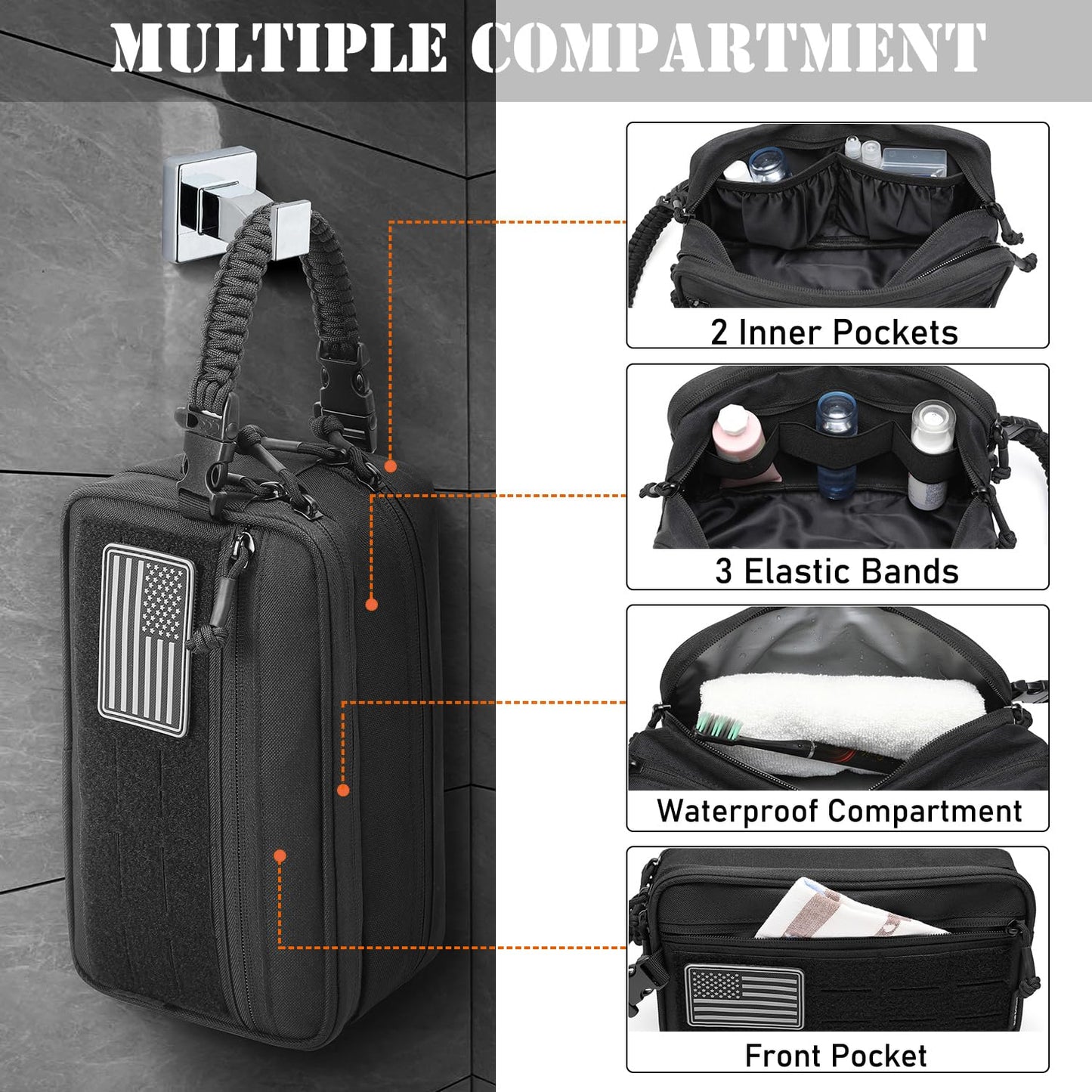 Lemubeane Tactical Toiletry Bag for Men Dry Wet Separate Dopp Kit Travel Hygiene Bag EDC Utility Tool Molle Pouch Mens Shaving Kit Travel shower Bags (Black)