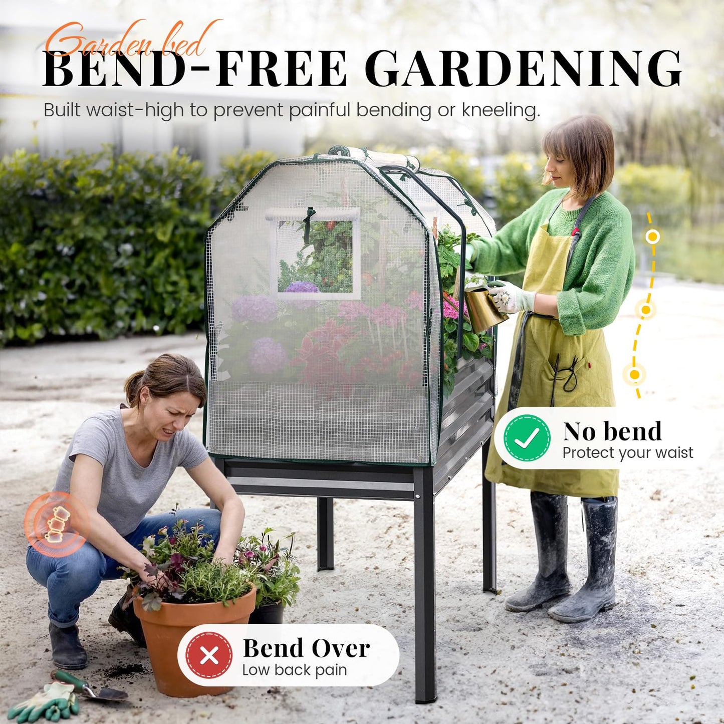 KING BIRD Large Raised Garden Bed with Cover Galvanized Elevated Planter Box with Legs 48×24×56 in for Backyard, Patio, Balcony, 700lb Capacity, Dark Grey