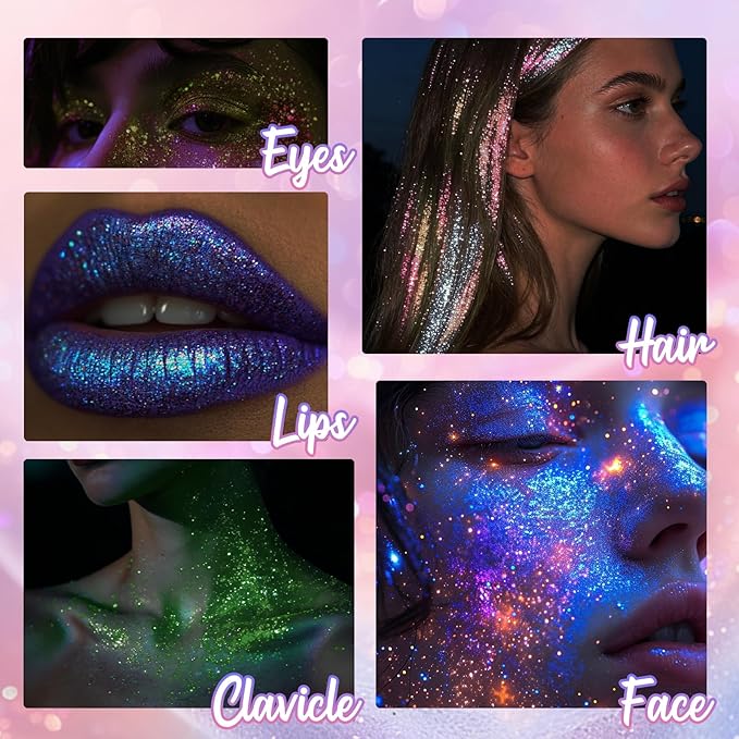 CAHOTO Dazzle Rolling Glitter for Face Body & Hair, Sparkling Holographic Chunky Shimmer, Roll-on Sequins for Singer Concert Rave Festival Halloween Party Carnival, 1.35fl.oz