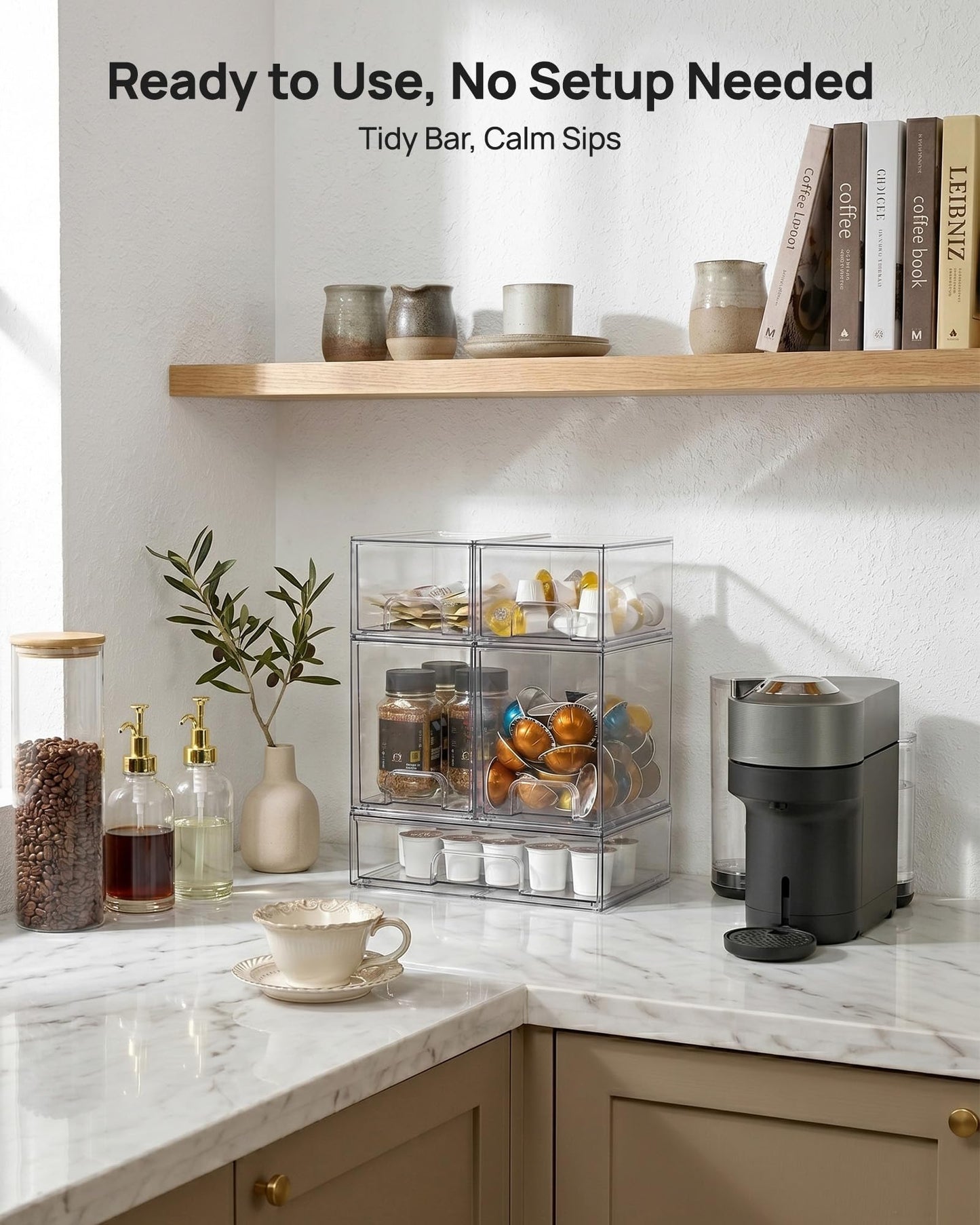 Vtopmart Stackable Storage Drawers Set of 5, Clear Plastic Organizer Bins for Baby Bottle, Beauty Supplies Storage, Ideal for Kichen Countertop, Vanity, Bathroom, Cabinet, Pantry Organization
