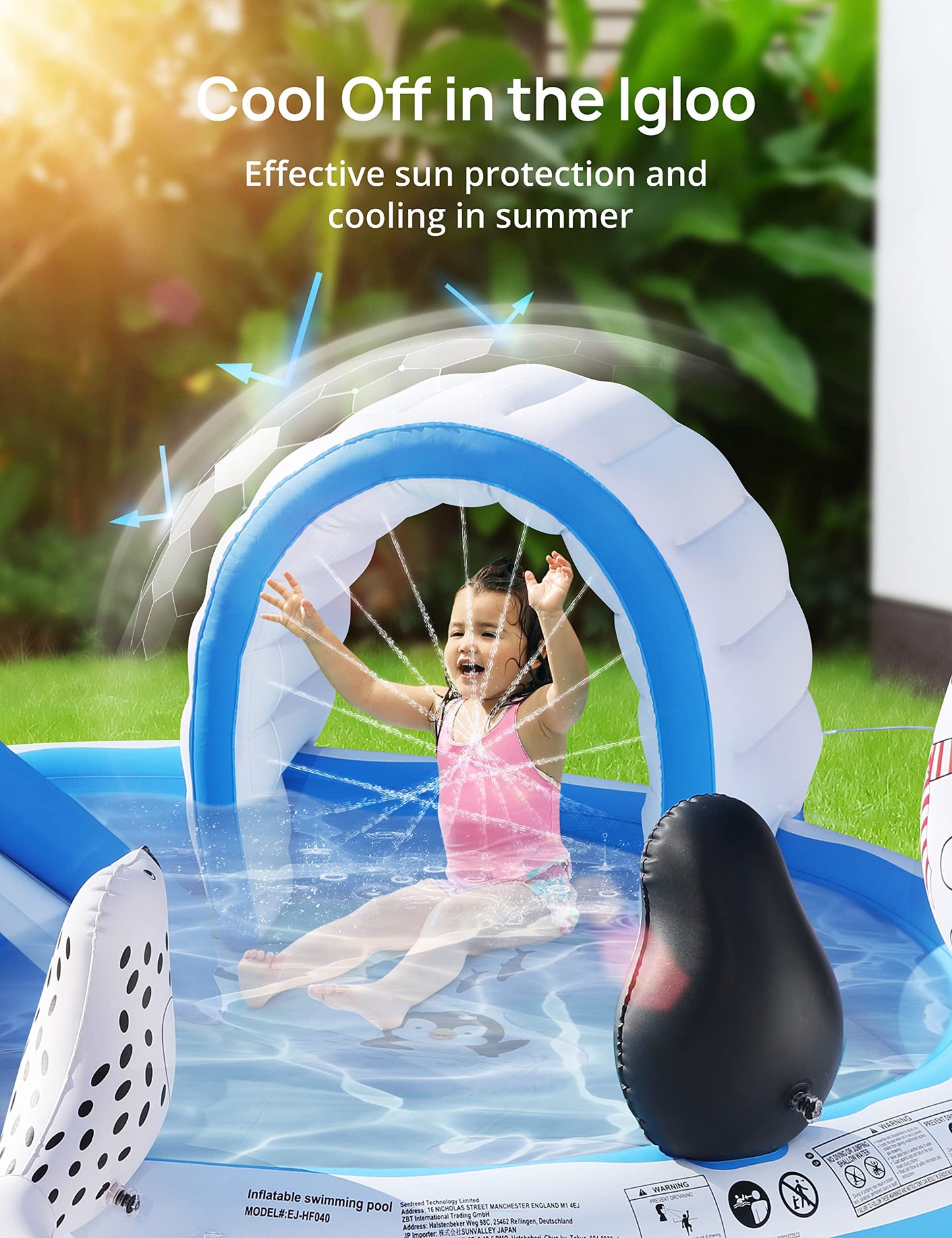 Inflatable Play Center, EVAJOY Kiddie Pool with Slide for Children, Sprinkler, Ice & Snow Theme with Inflatable Dolls, Easy Setup for Garden, Backyard, Indoor Usage