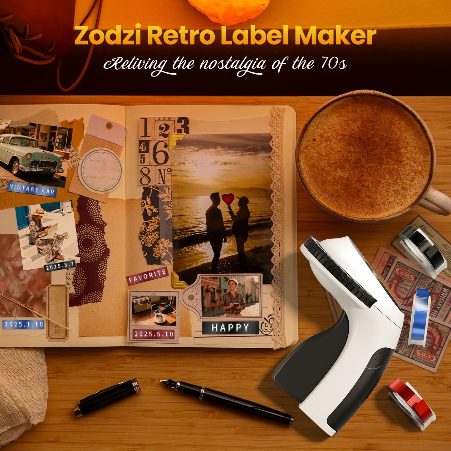 Zodzi Label Maker,Vintage Embossing Label Maker,Retro Embossed Label Maker Machine for DIY Crafts,Junk Journal Kit & Scrapbook Supplies,Old School Embosser with 3 Rolls 9mm 3D Labeler Waterproof Tapes