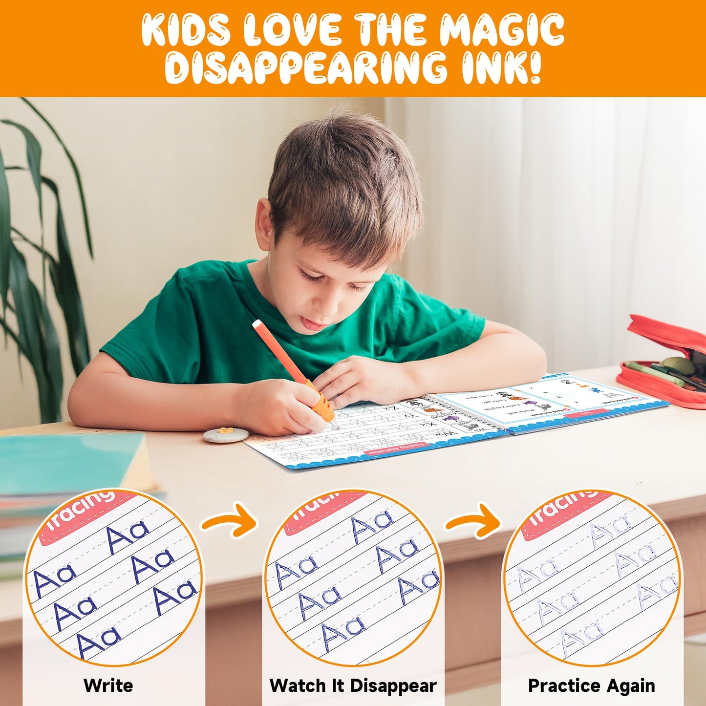 LUVORA Magic Grooved Writing Practice for Kids Ages 3-8, Reusable Handwriting Practice Books Set (6 Books) with Disappearing Ink Pens, Letter/Number Tracing, Preschool & Kindergarten Learning Kit