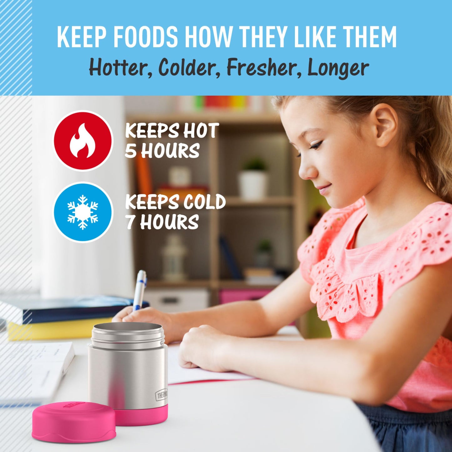 THERMOS FUNTAINER Insulated Food Jar, 10 Ounce, Kid Friendly Food Jar, Pink