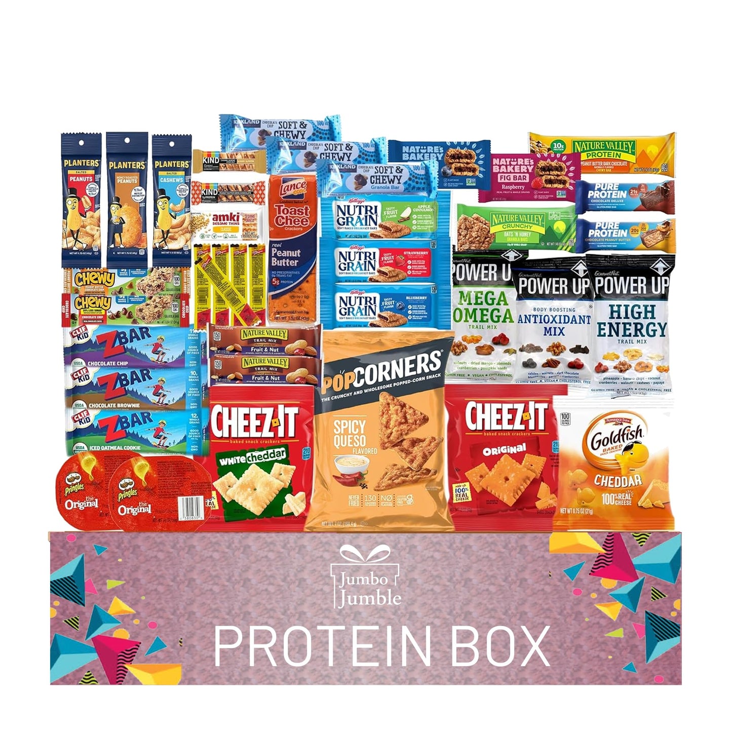 Jumbo Jumble Snack Box (40 Count) Protein Gift Care Package Snacks Variety Pack for Adults Teens Kids Men Women College Office Birthday (Protein Set)