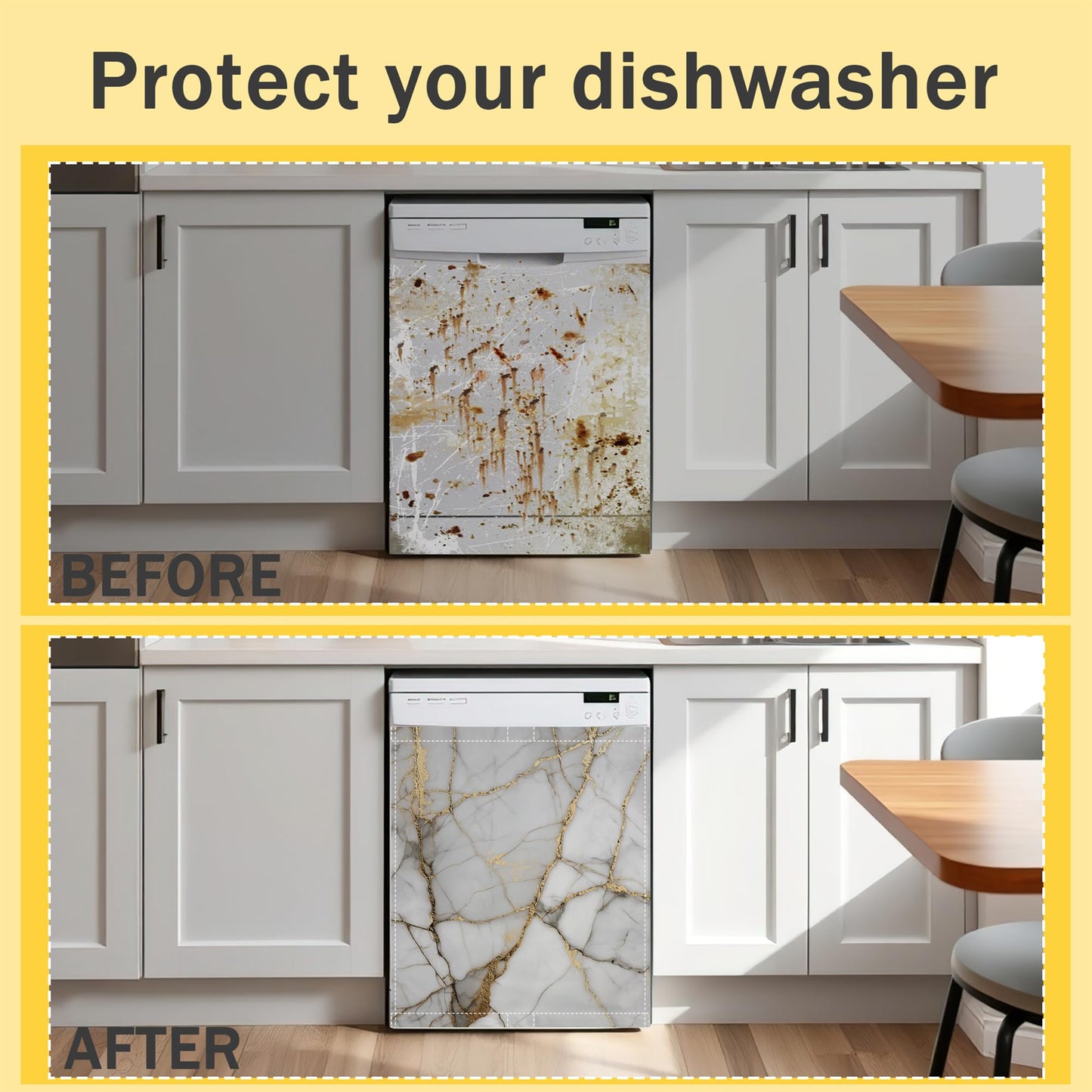 Texture Marble Dishwasher Magnet Cover,Gold White Kitchen Decor Waterproof Refrigerator Magnet Sticker Appliance Cover Protector,23Wx26H Inches